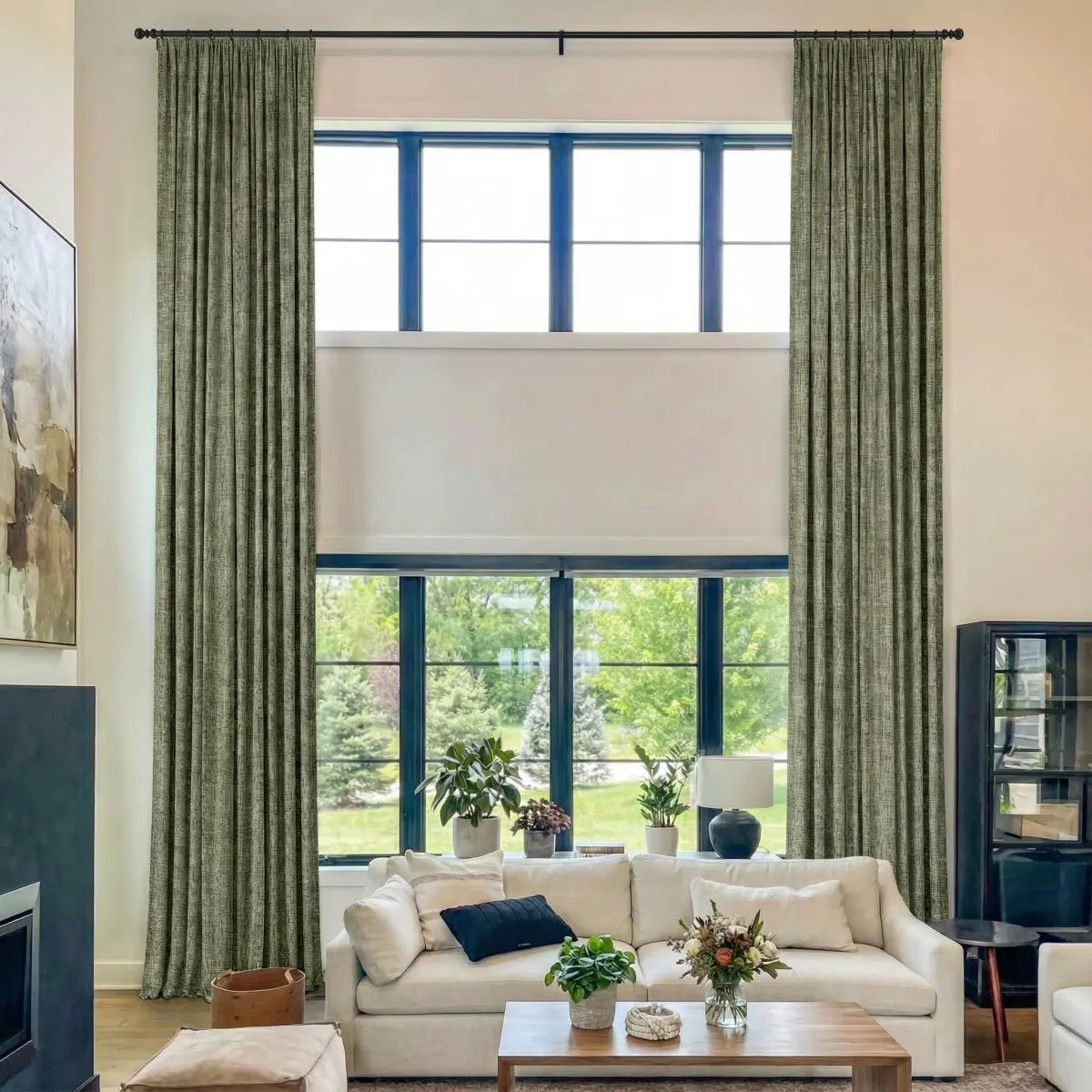 DraperyUS Costom Extra Long 100% Blackout Linen Curtains - Sage Green - A muted, herbal green that adds a serene touch to any room.