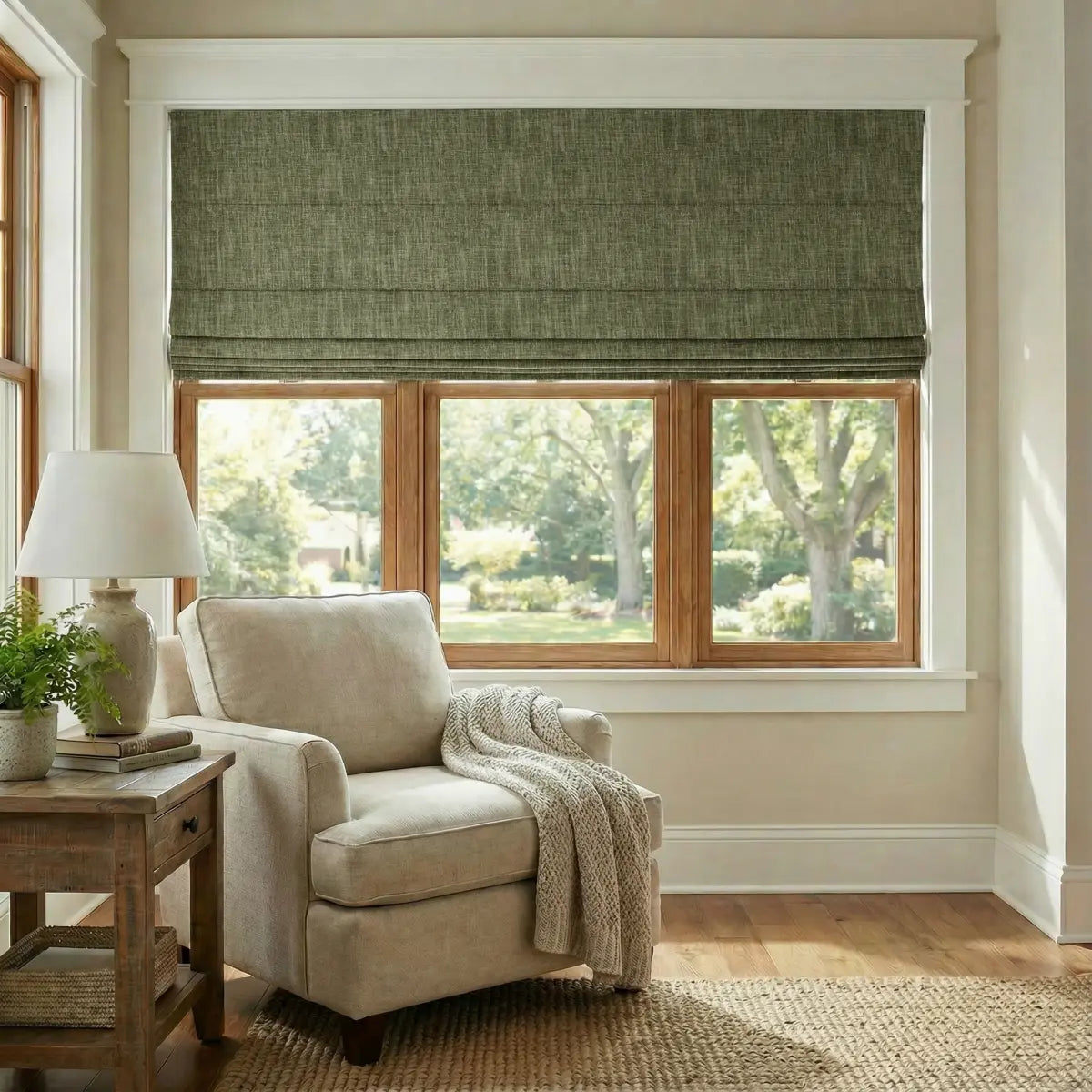 DraperyUS Custom Roman Shades - Sage Green - A muted, herbal green that adds a serene touch to any room.