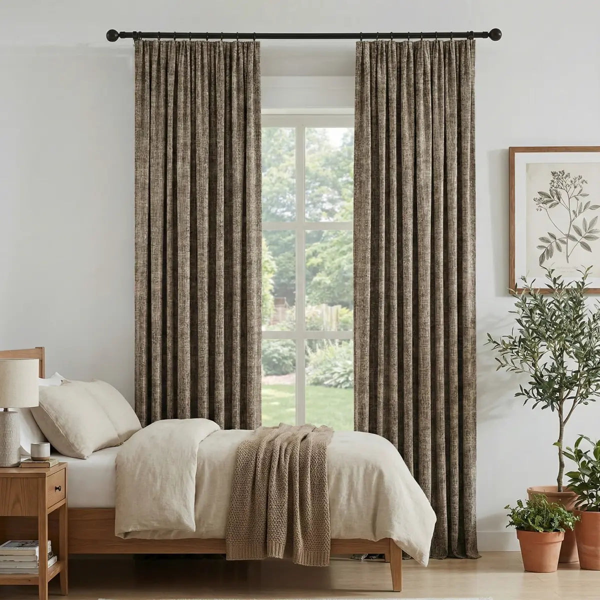 DraperyUS Custom 100% Blackout Linen Curtains - Rustic Flax - A natural, unbleached brownish-beige with a heavy linen feel.