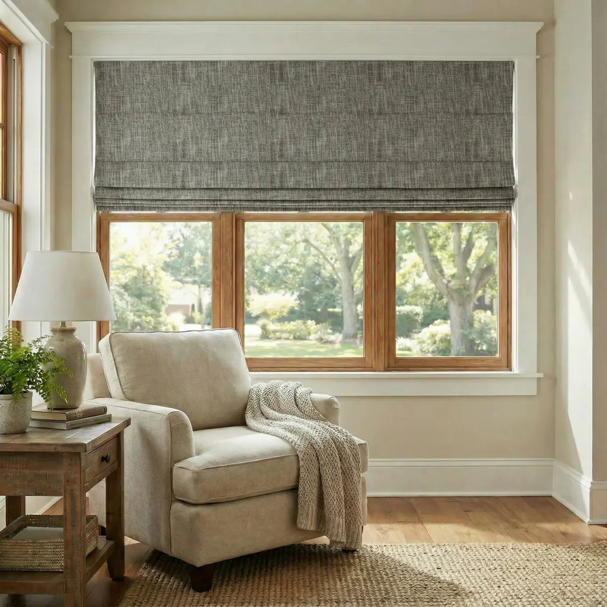 DraperyUS Custom Roman Shades - Grey Tweed - A rich, multi-tonal grey with a classic heritage weave.