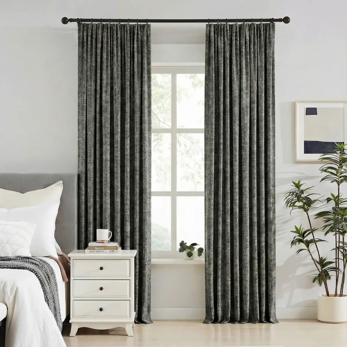 DraperyUS Custom 100% Blackout Linen Curtains - Grey Tweed - A rich, multi-tonal grey with a classic heritage weave.