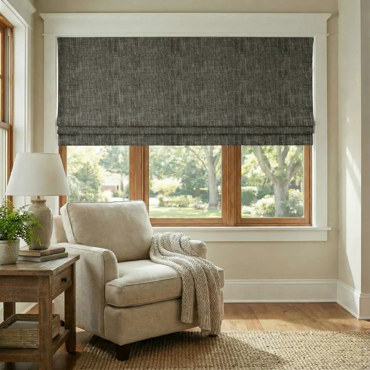 DraperyUS Custom Roman Shades - Volcanic Gray - A powerful and deep dark grey inspired by volcanic rock.
