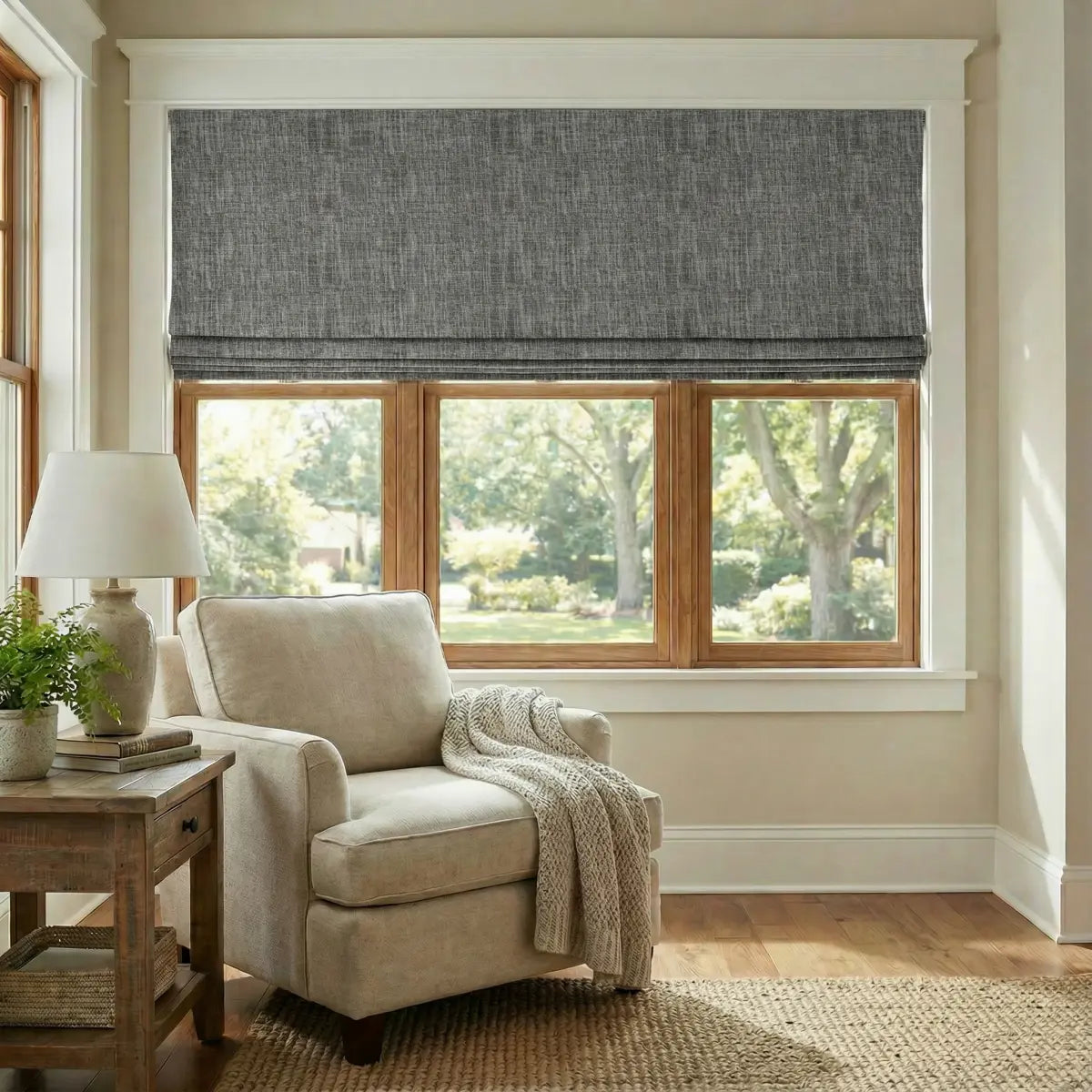 DraperyUS Custom Roman Shades - Stone Grey - A grounded, medium-toned grey that fits any modern interior.