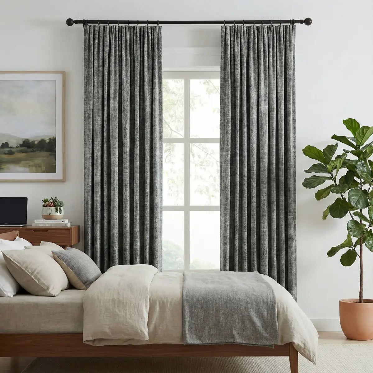DraperyUS Custom 100% Blackout Linen Curtains - Stone Grey - A grounded, medium-toned grey that fits any modern interior.