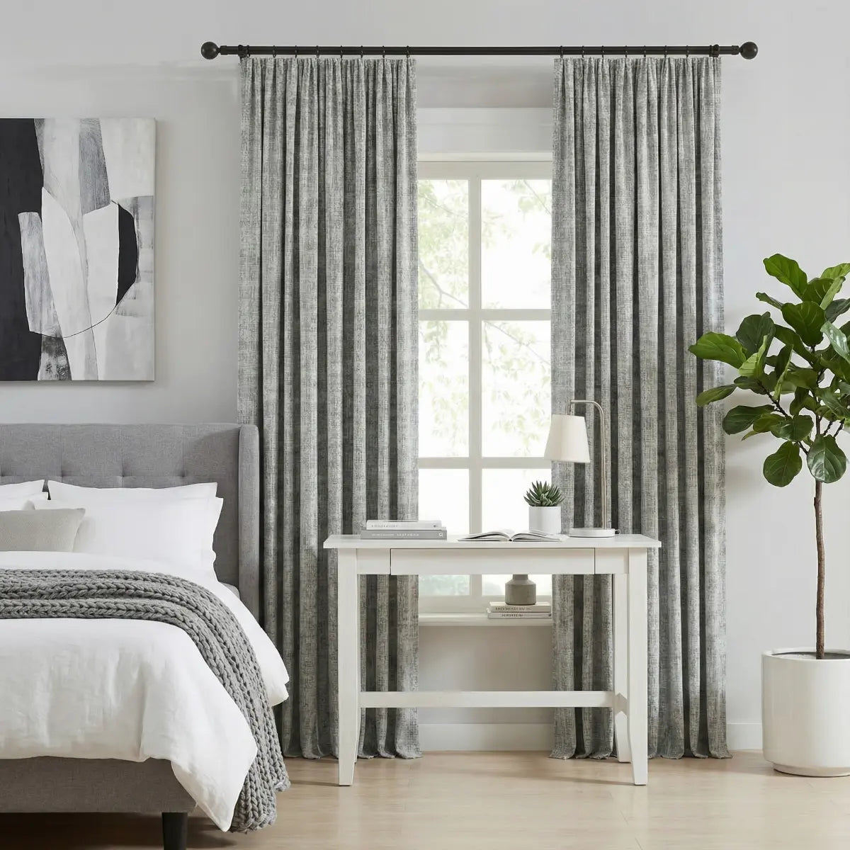 DraperyUS Custom 100% Blackout Linen Curtains - Snow White - A crisp, brilliant white that offers a fresh and pure aesthetic.