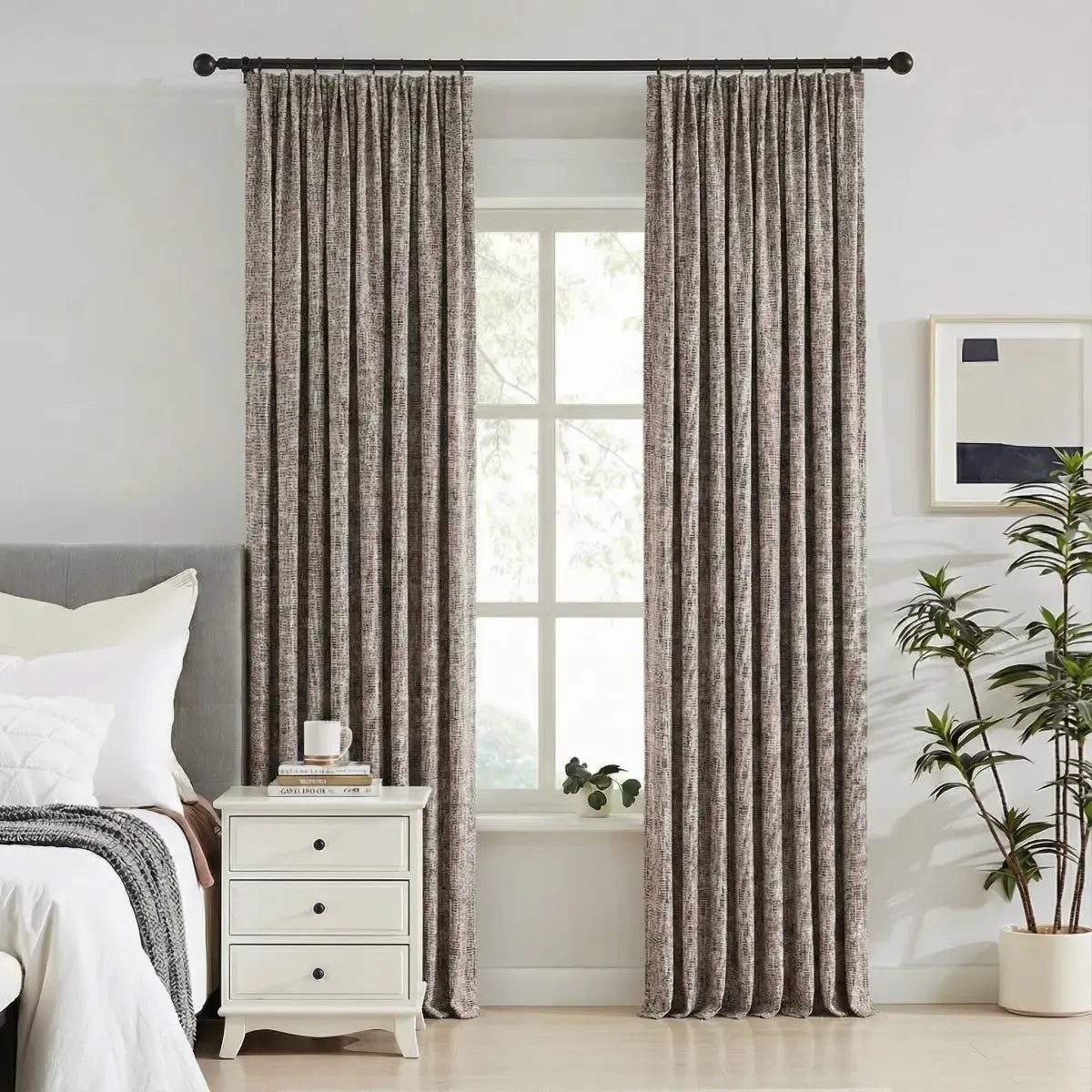 DraperyUS Custom 100% Blackout Linen Curtains - Brick Brown - A warm, earthy brown with a hint of reddish clay tones.