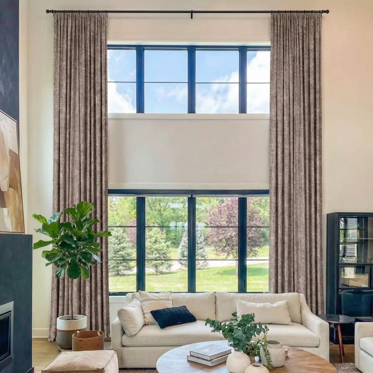 DraperyUS Costom Extra Long 100% Blackout Linen Curtains - Brick Brown - A warm, earthy brown with a hint of reddish clay tones.