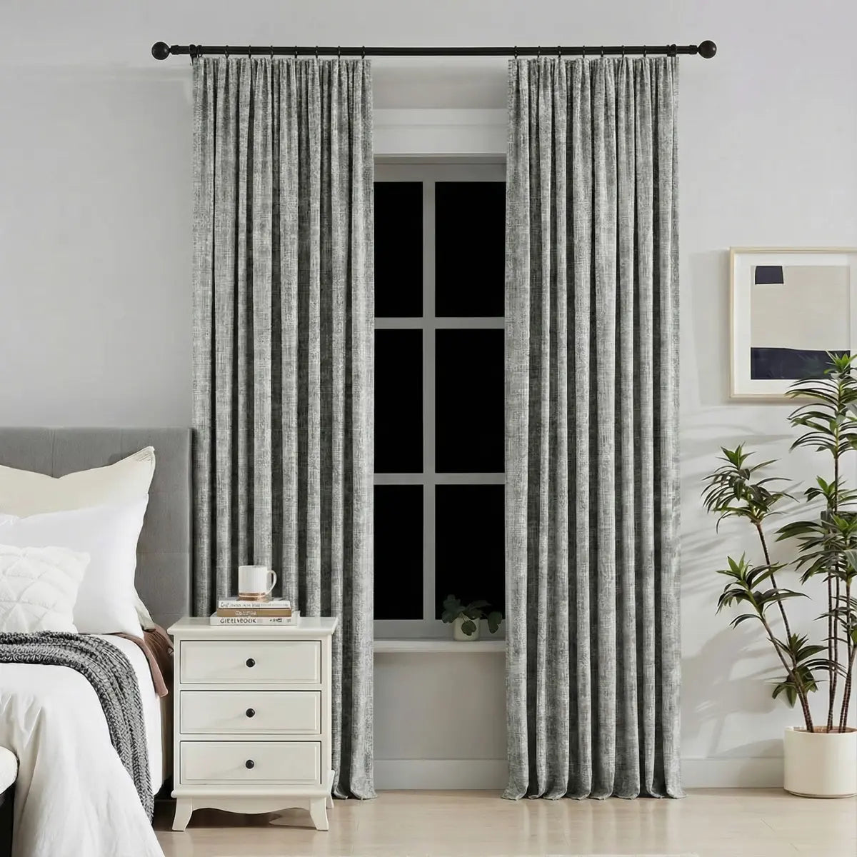 DraperyUS Custom 100% Blackout Linen Curtains - Silver Drift - A sleek and luminous light grey with subtle metallic undertones.