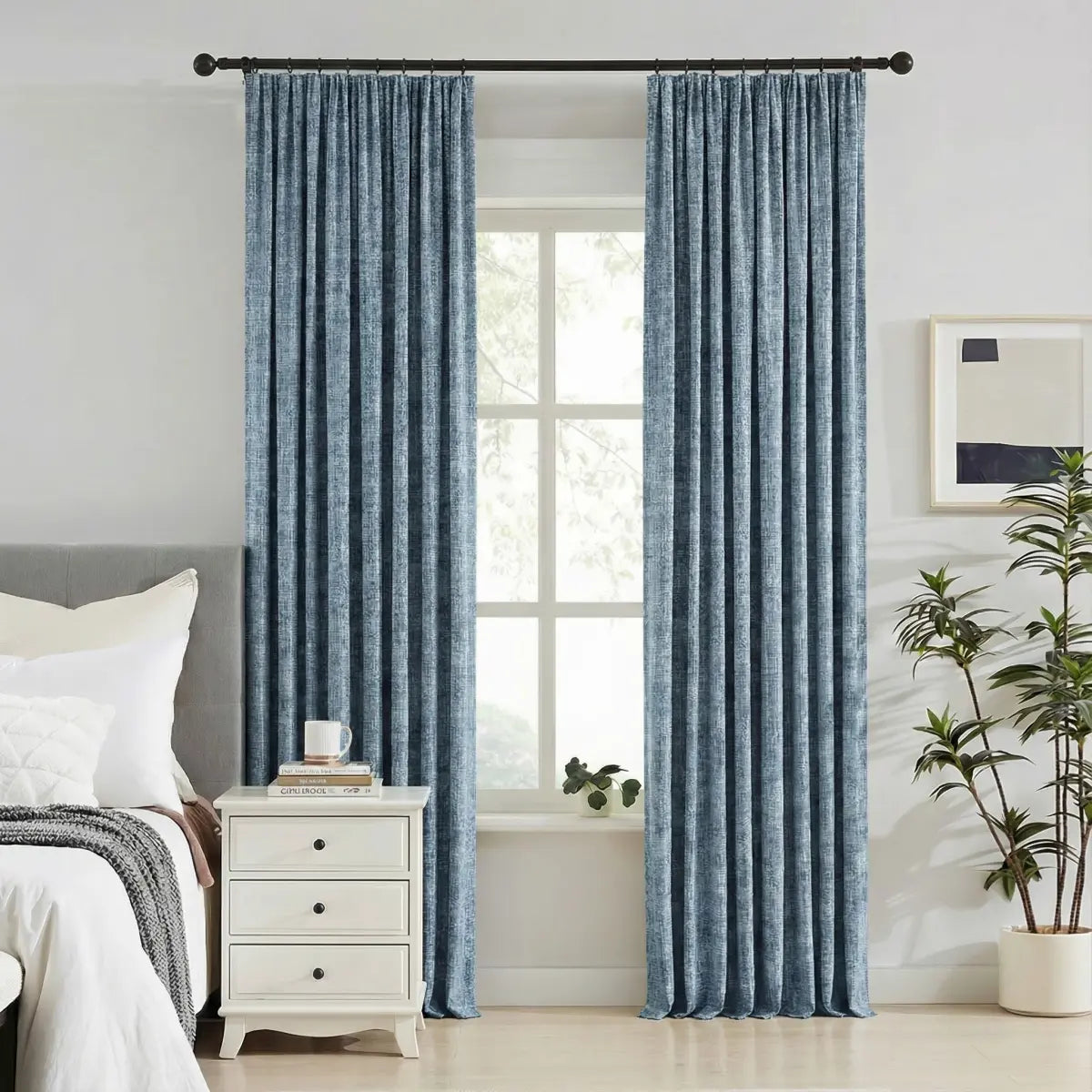DraperyUS Custom 100% Blackout Linen Curtains - Sky Blue - A refreshing and clear blue that brings the outdoors in.