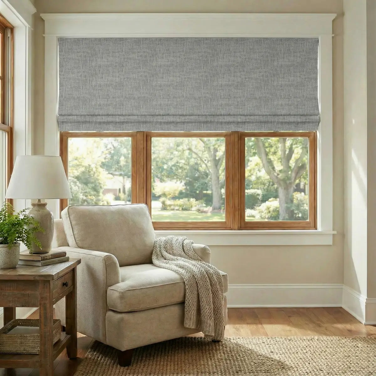 DraperyUS Custom Roman Shades - Pearl Grey - A classic, soft grey with a smooth and elegant linen weave.
