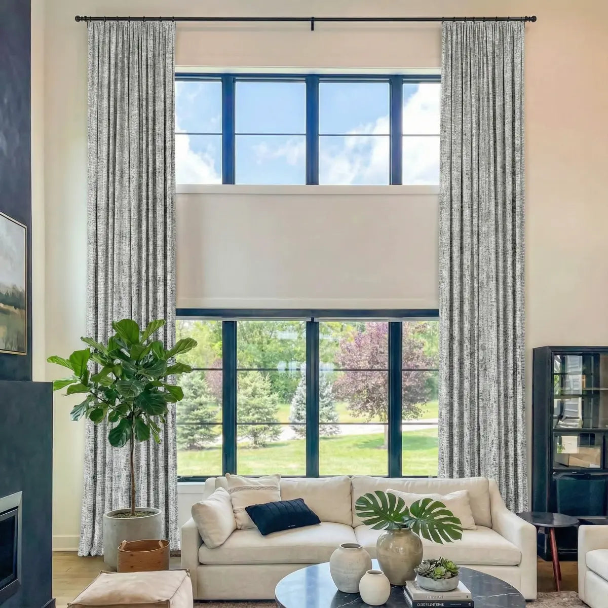 DraperyUS Costom Extra Long 100% Blackout Linen Curtains - Pearl Grey - A classic, soft grey with a smooth and elegant linen weave.