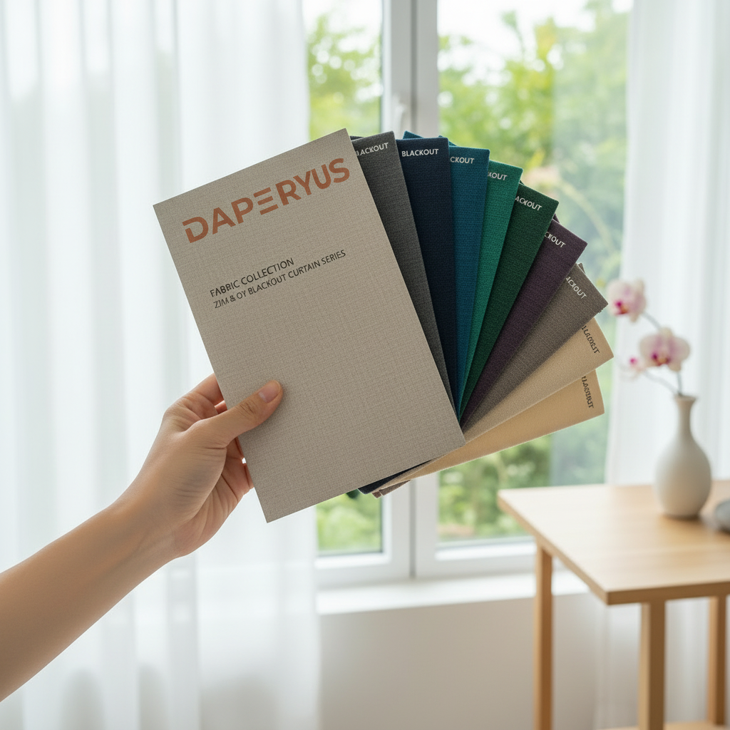 Hand holding fabric swatch booklet