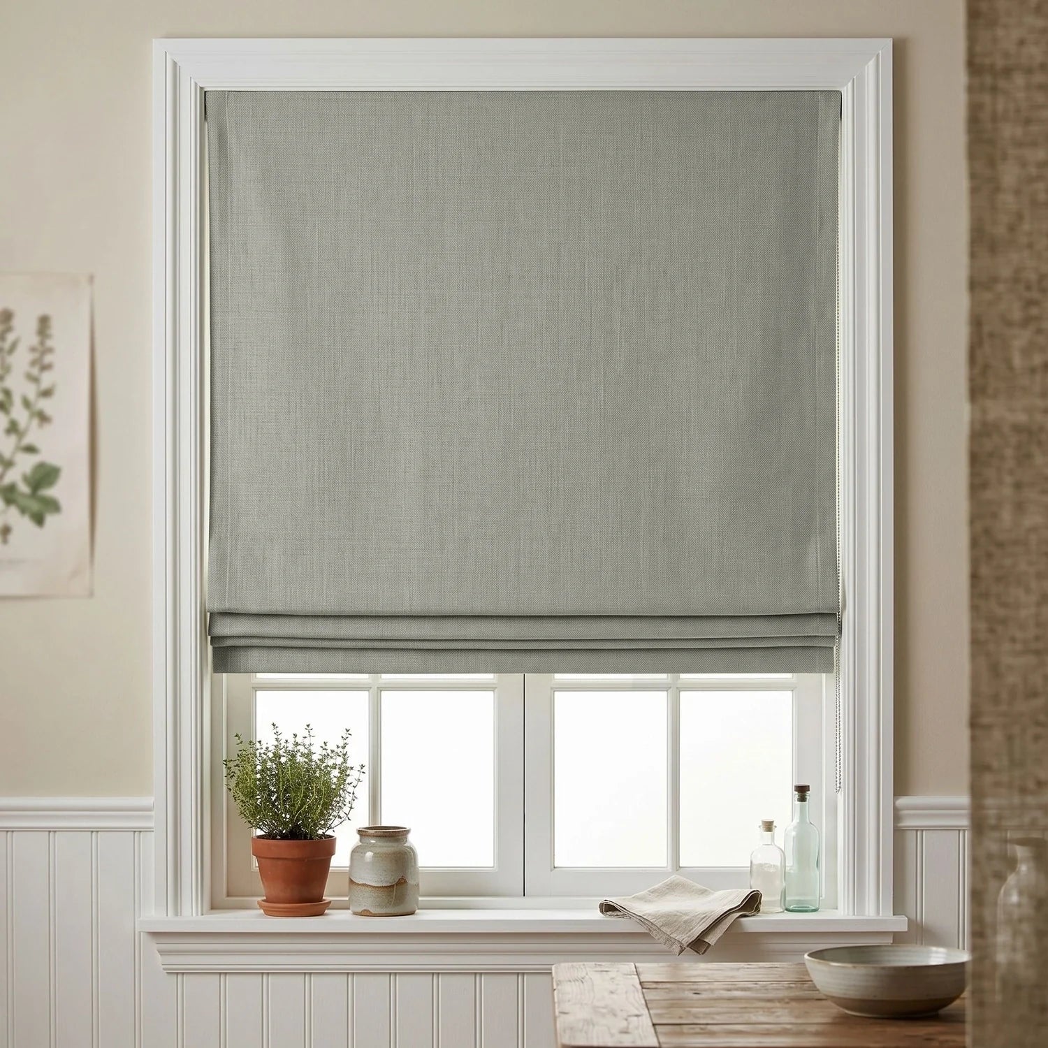 Custom Roman Shade - Grey in room