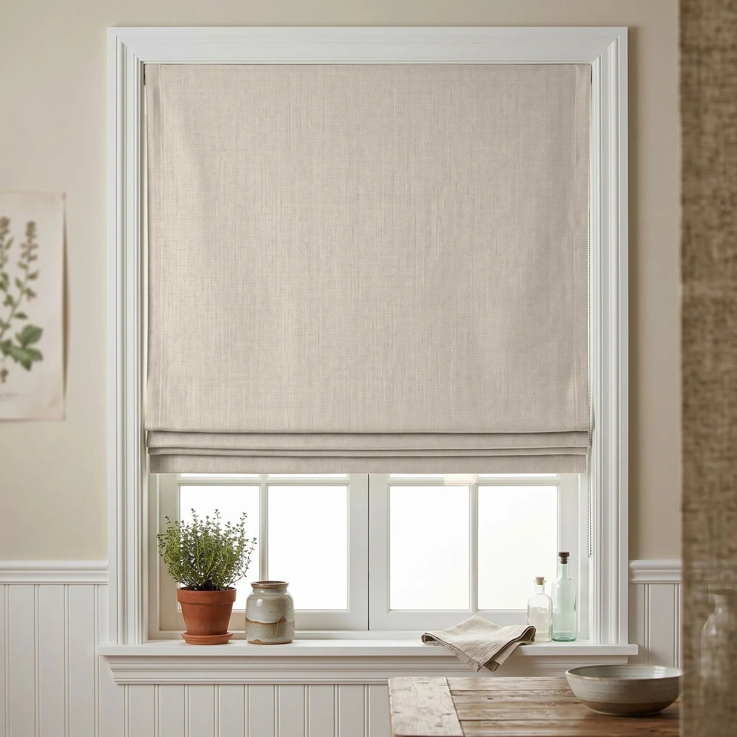 Custom Roman Shade - Pale Taupe in room