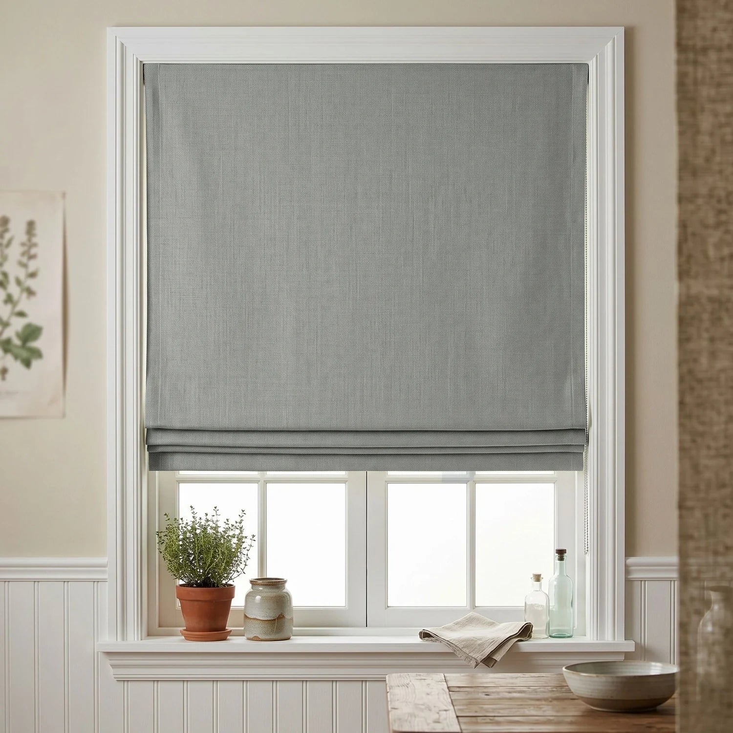 Custom Roman Shade - Grey in room