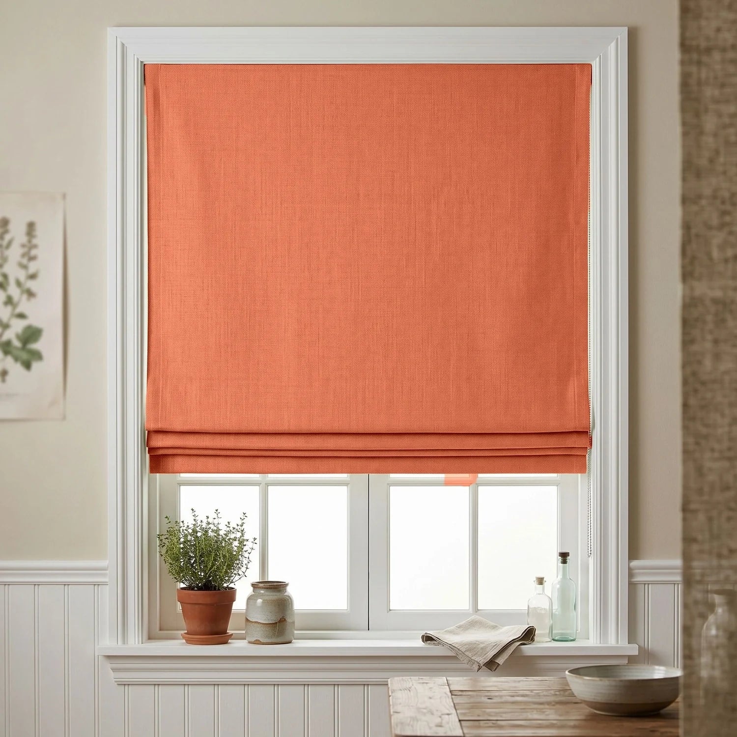 Custom Roman Shade - Terracotta in room