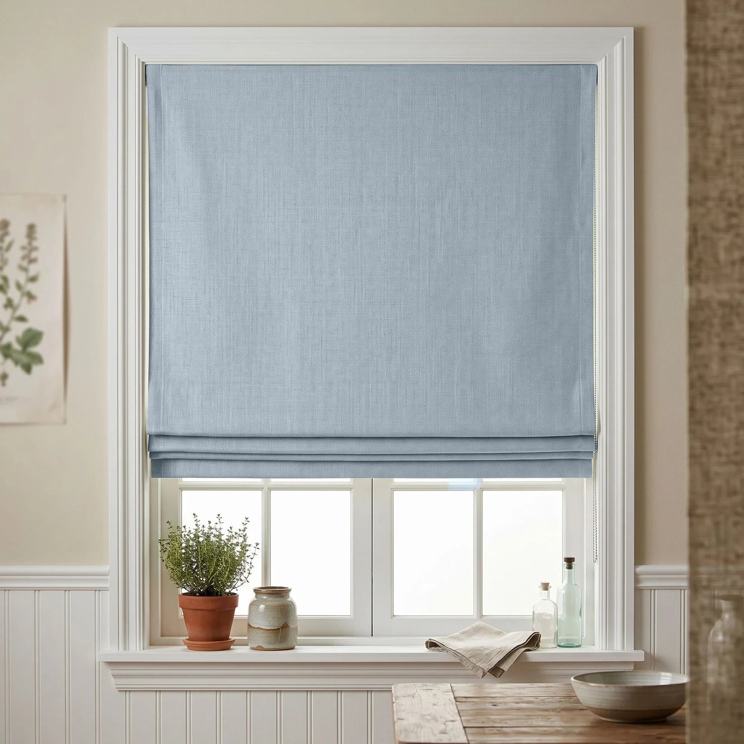 Custom Roman Shade - Blue in room