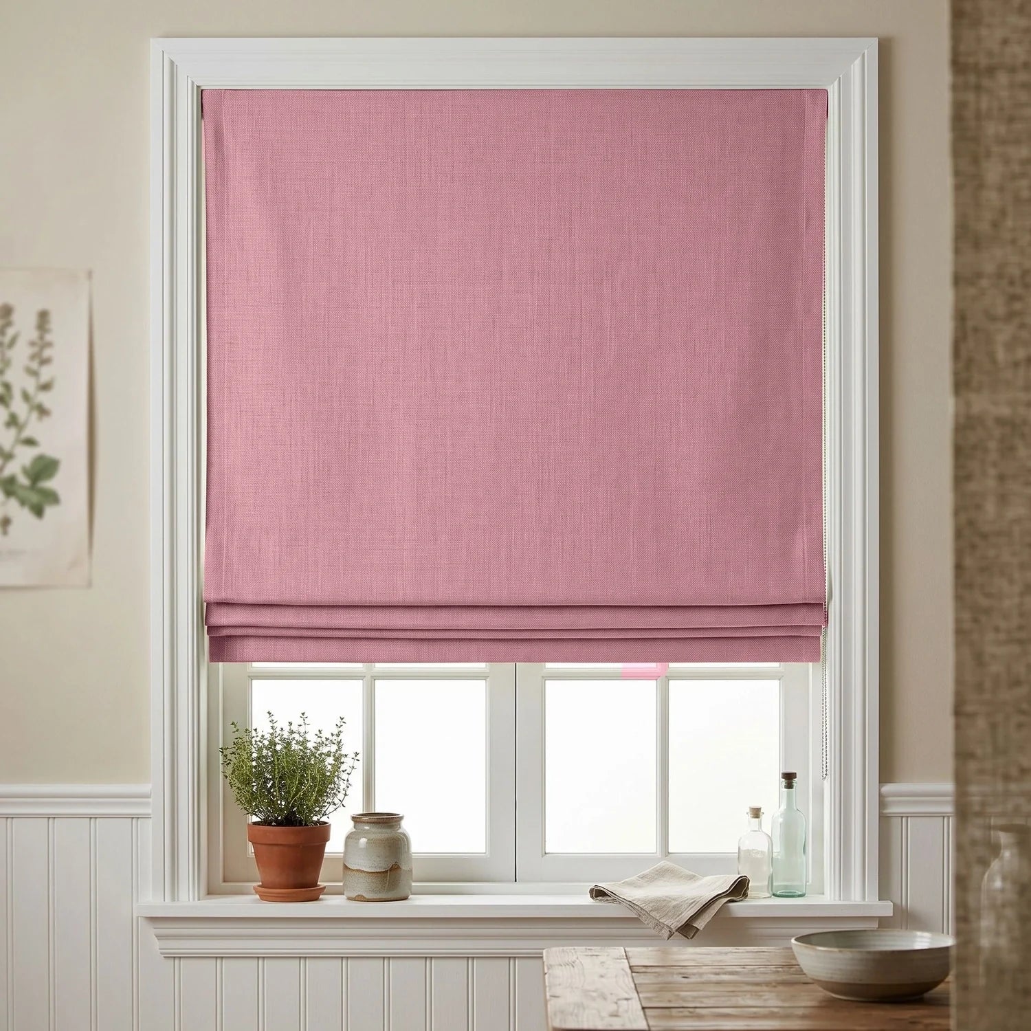 Custom Roman Shade - Mauve in room