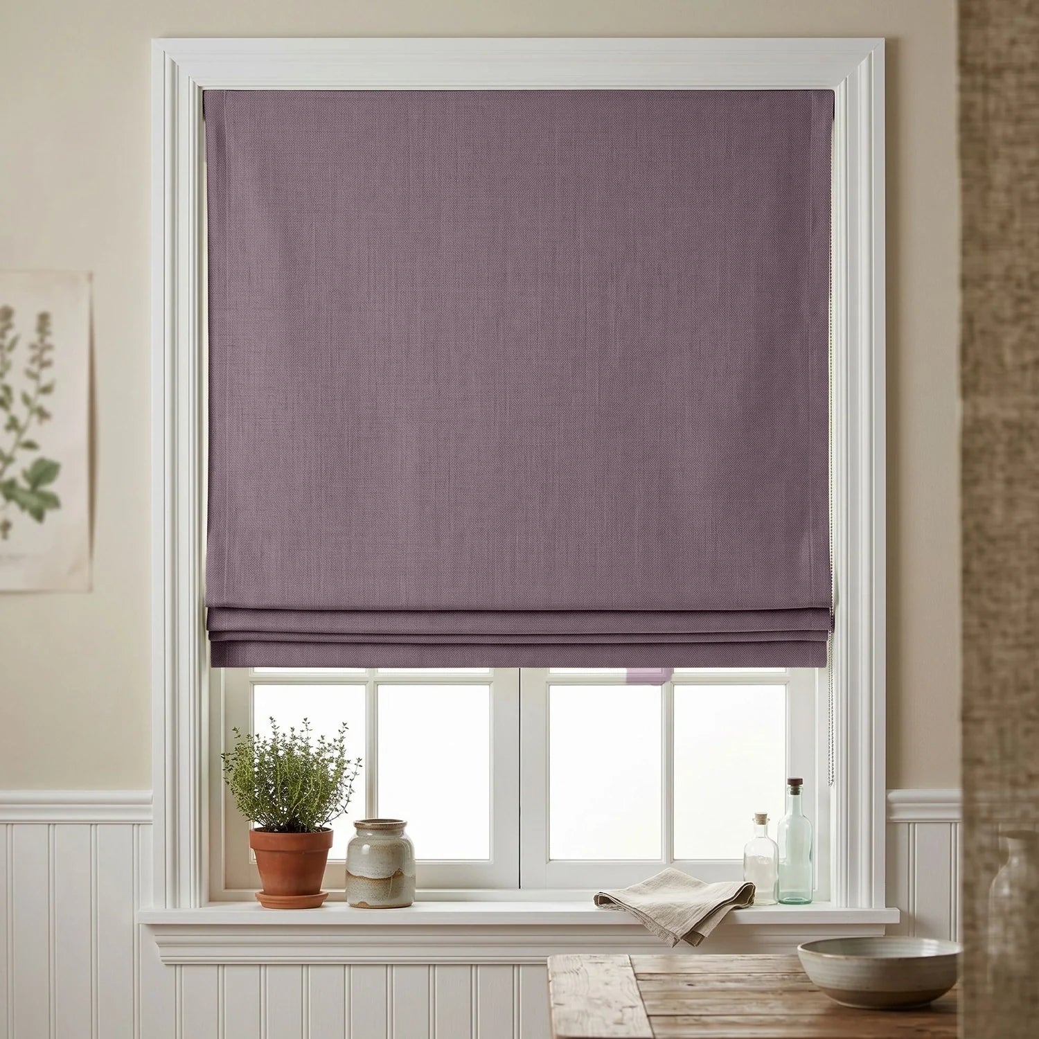 Custom Roman Shade - Mauve in room