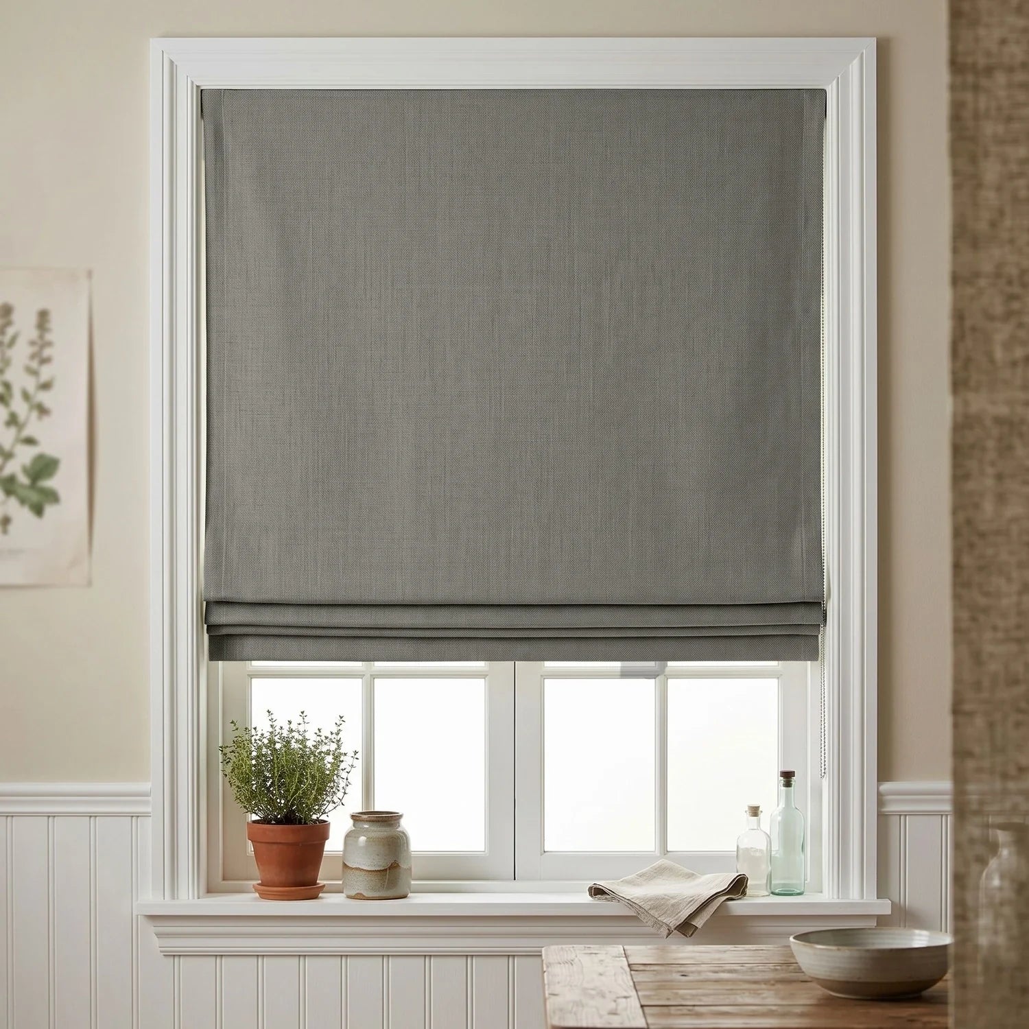 Custom Roman Shade - Grey in room