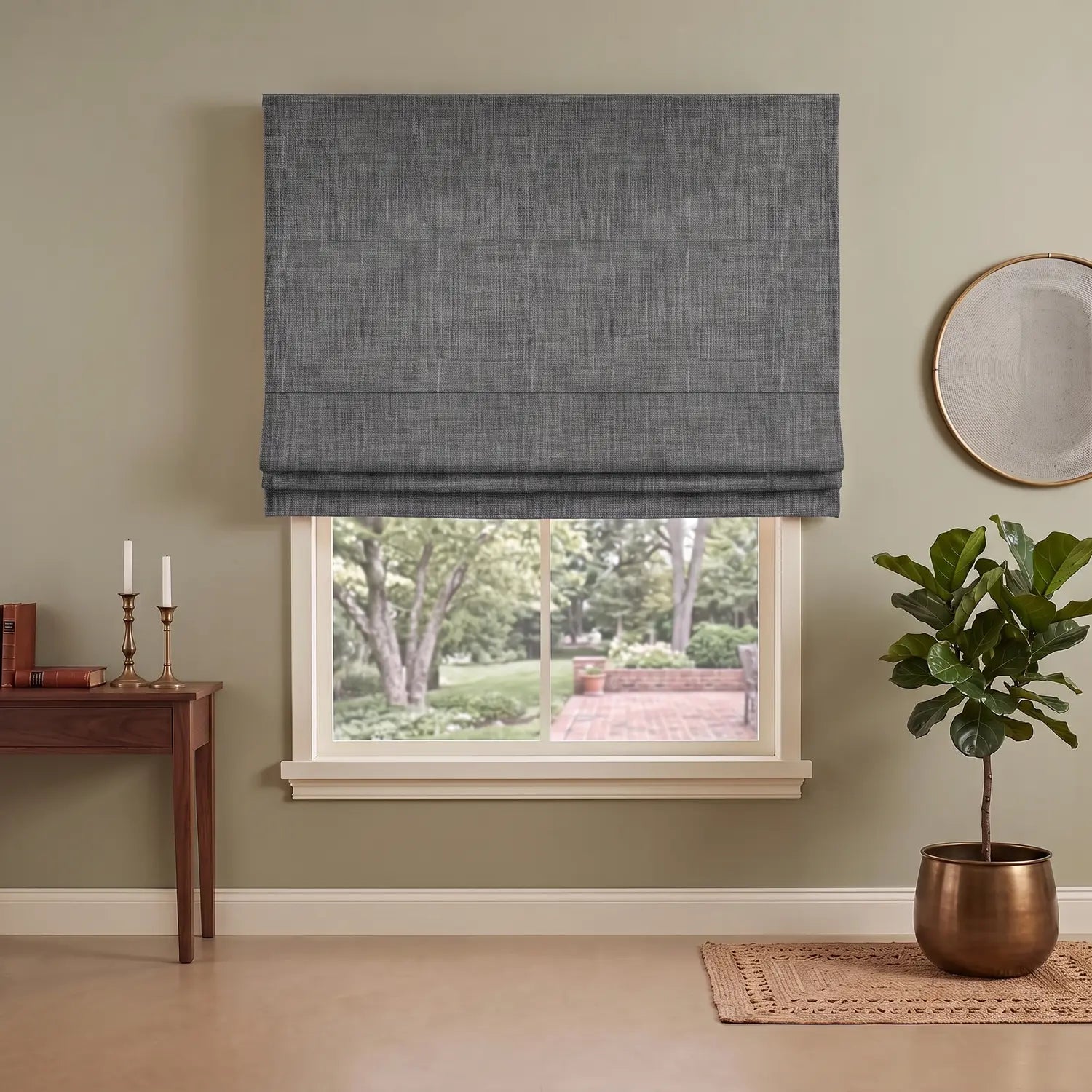 Custom Roman Shade - Silver Grey in room