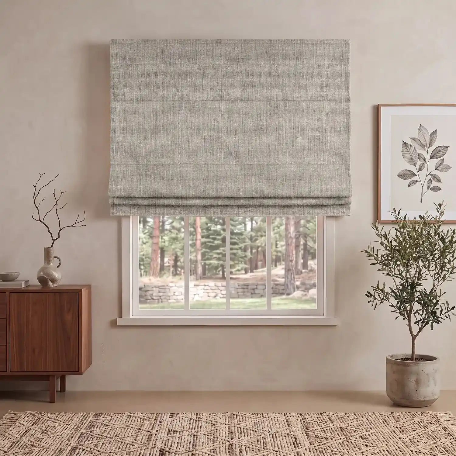 Custom Roman Shade - Linen White in room