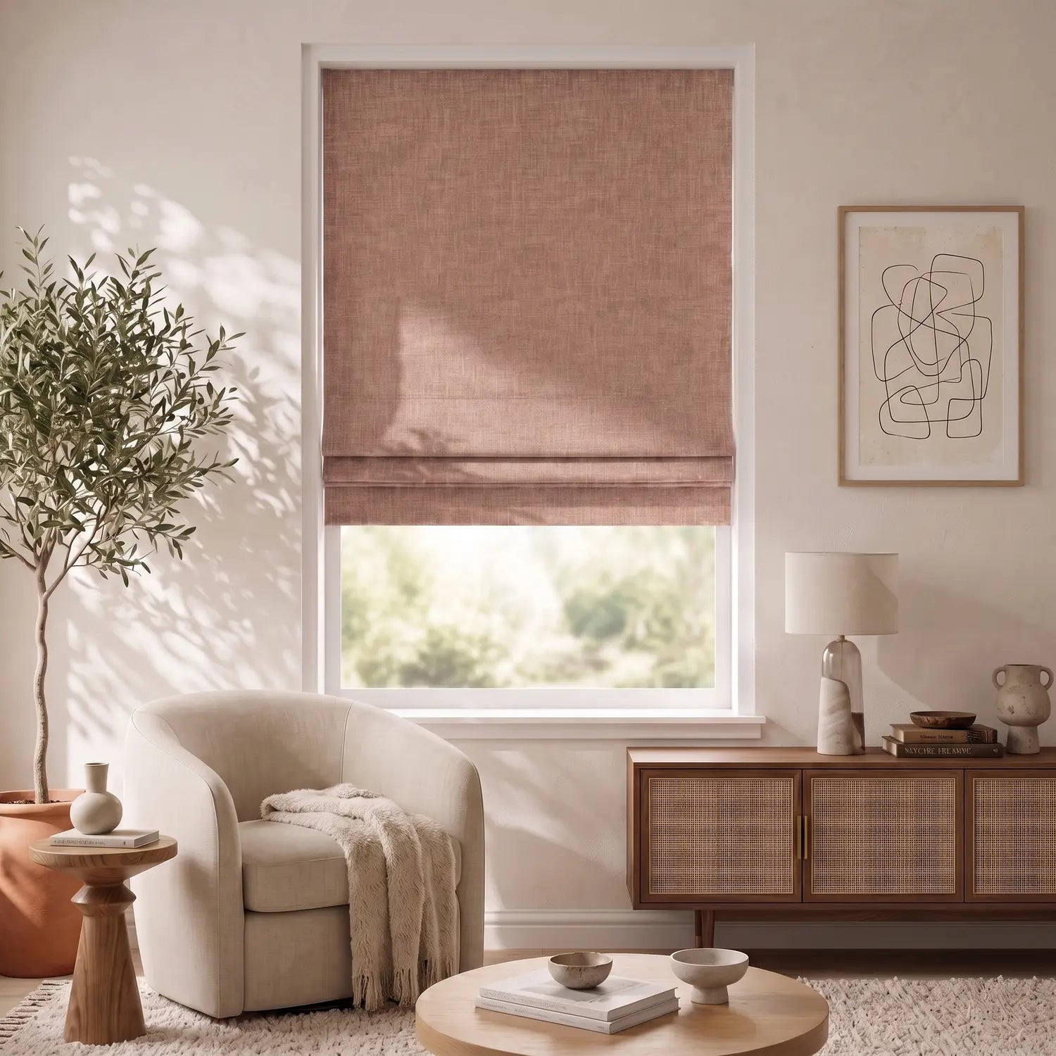 Custom Roman Shade - Apricot in room