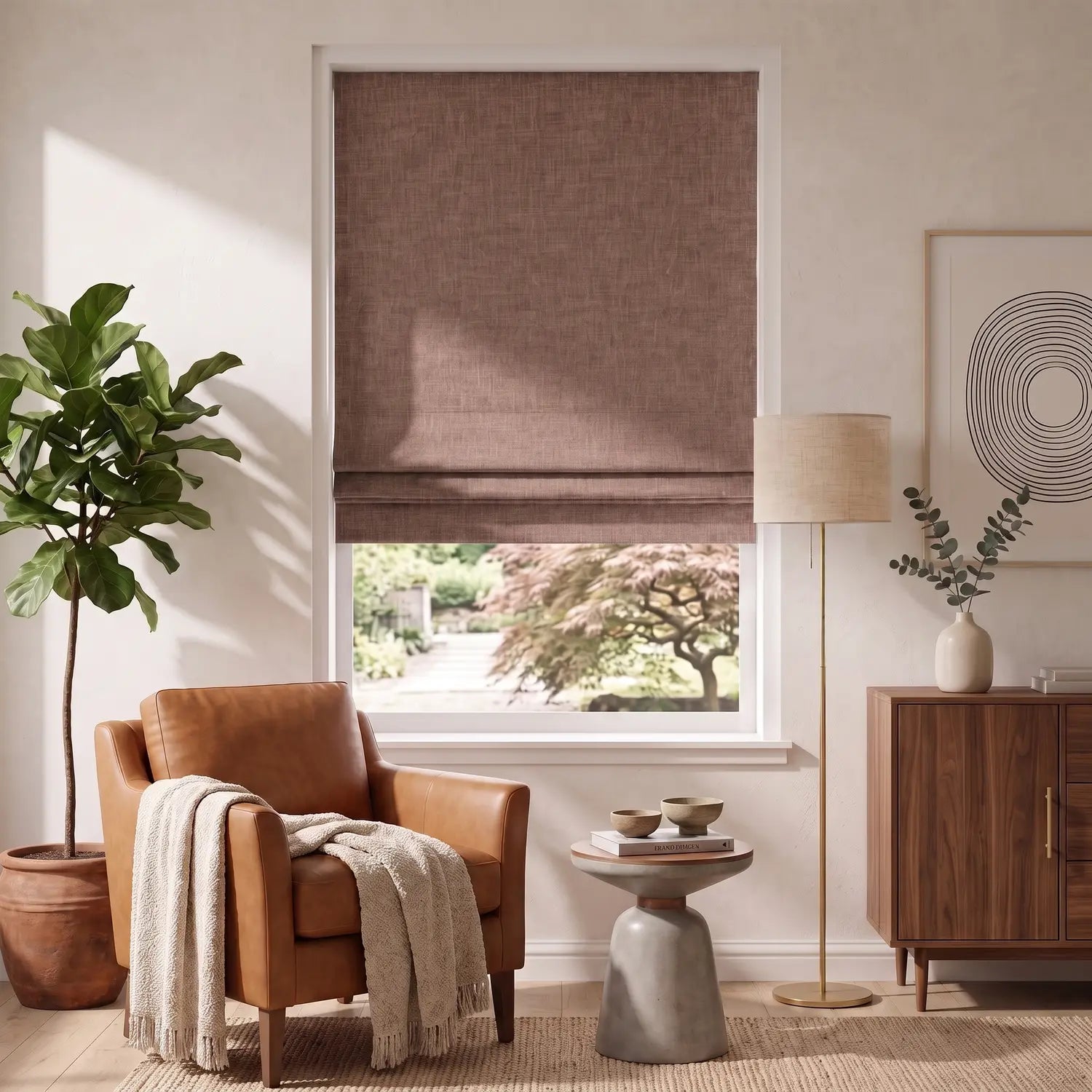 Custom Roman Shade - Blush Red in room