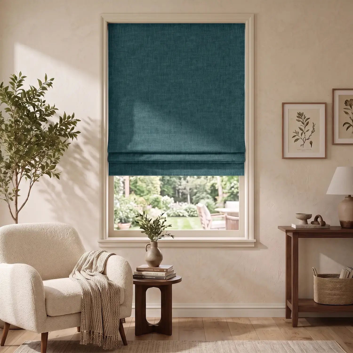 Custom Roman Shade - Aqua Mist in room