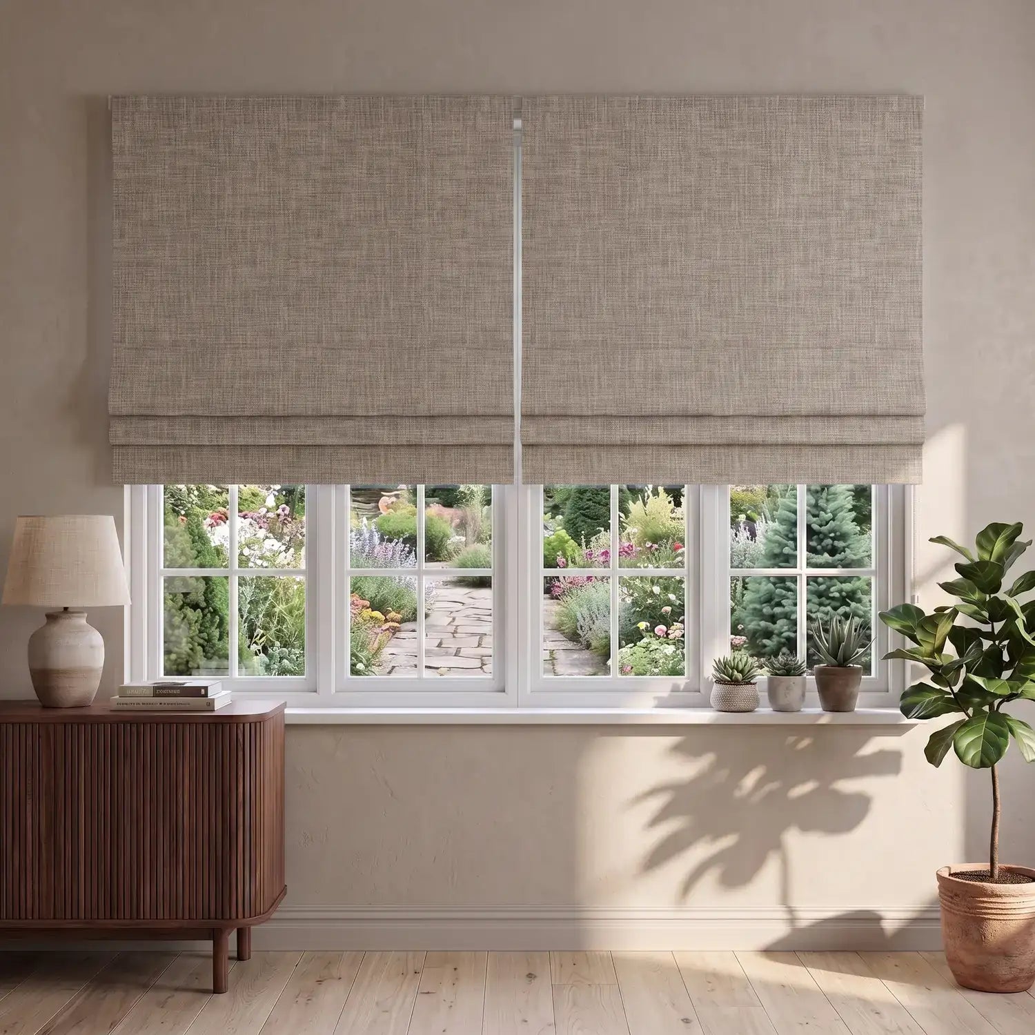 Custom Roman Shade - Peach Clay in room