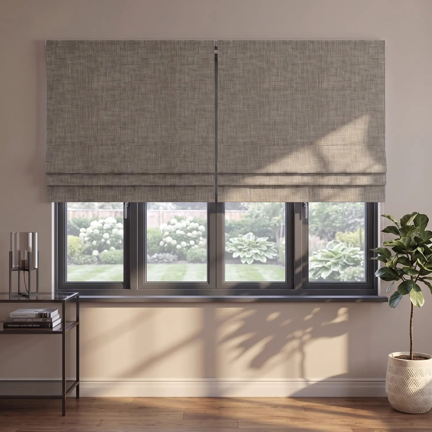 Custom Roman Shade - Greige in room