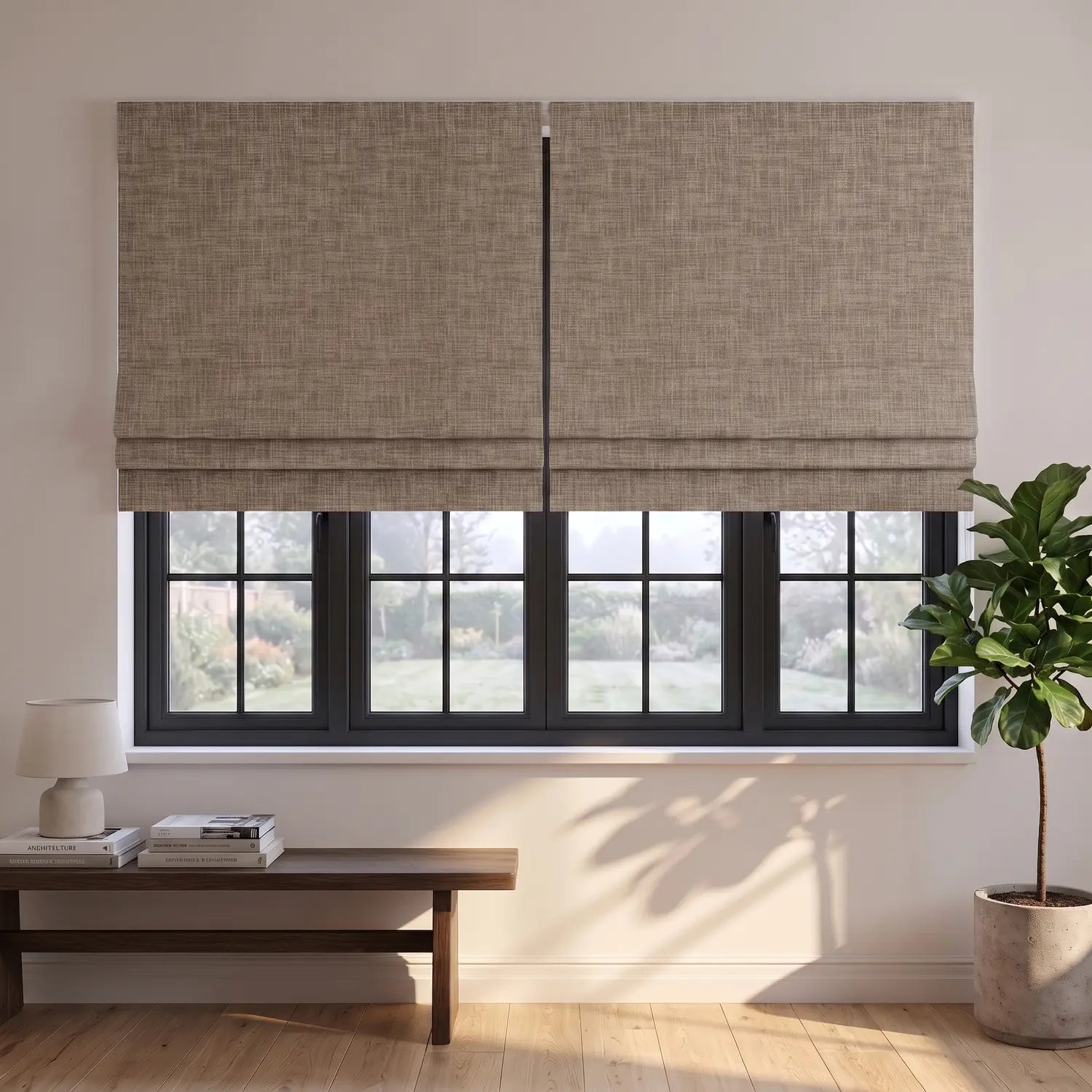 Custom Roman Shade - Sand Beige in room