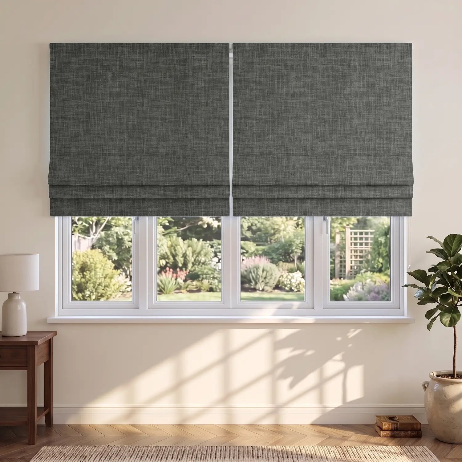 Custom Roman Shade - Clay Taupe in room