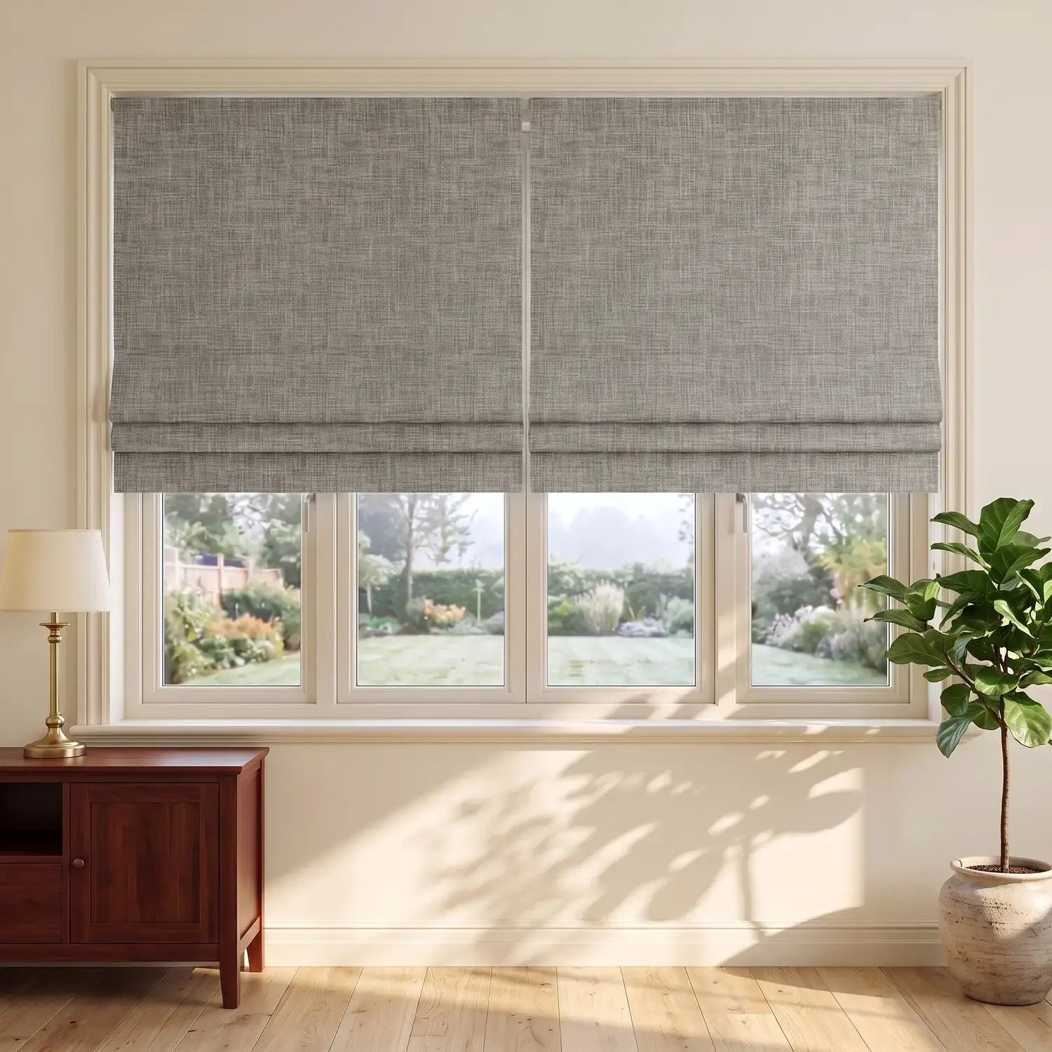 Custom Roman Shade - Linen White in room