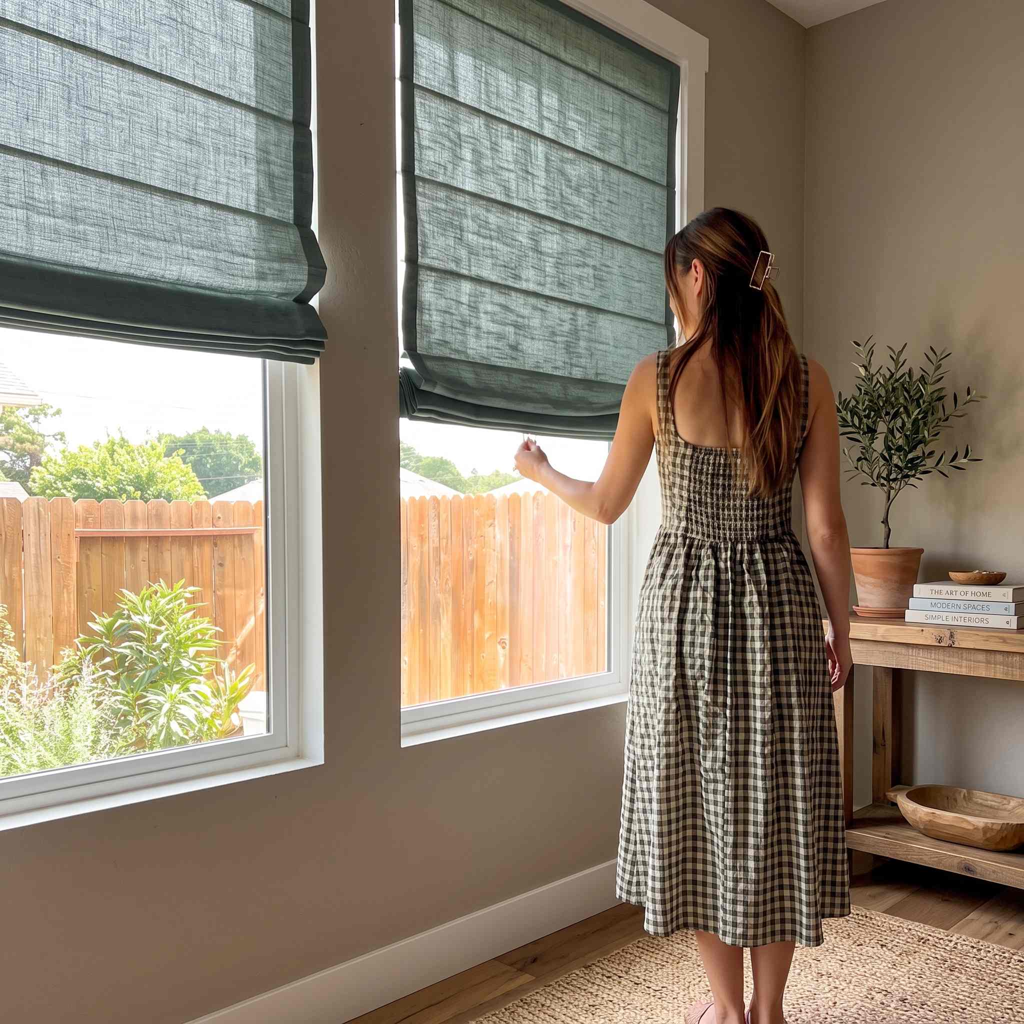 DraperyUS Custom Roman Shades Ink Moss
