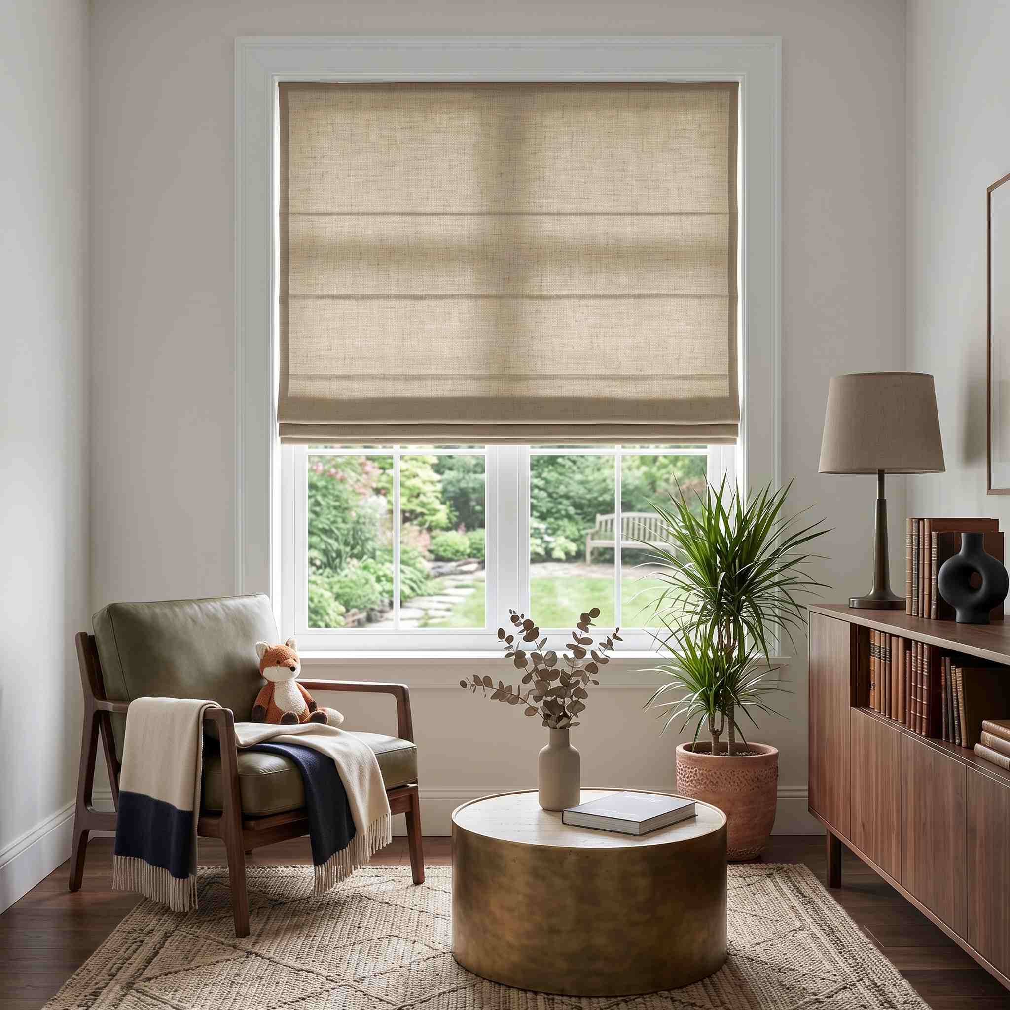 DraperyUS Custom Roman Shades Moss Beige