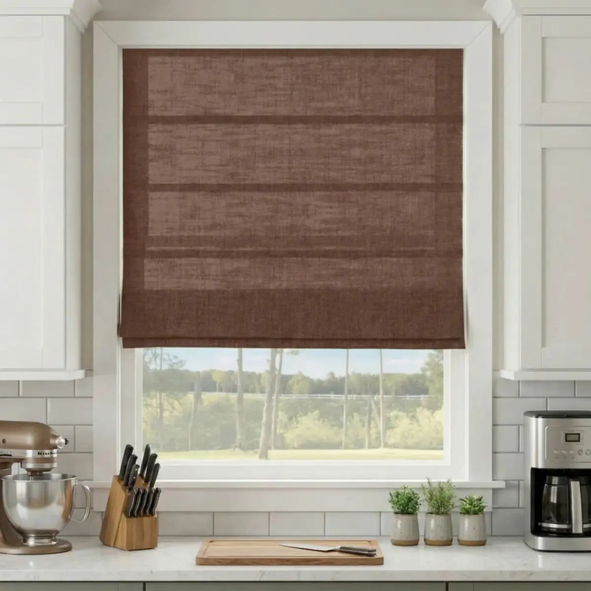 DraperyUS Custom Roman Shades Dark Brown
