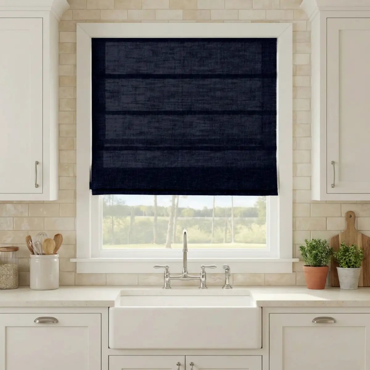 DraperyUS Custom Roman Shades Navy Blue 1038
