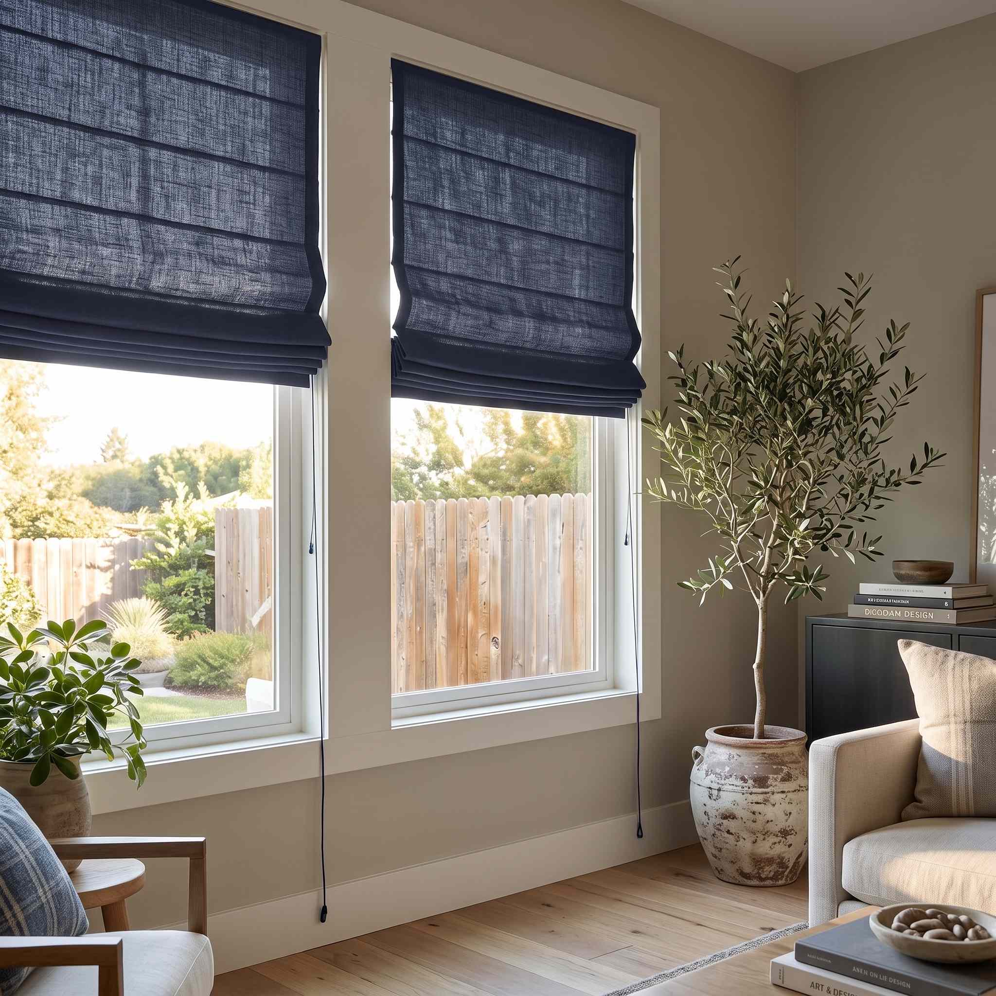 DraperyUS Custom Roman Shades Navy Blue 1038