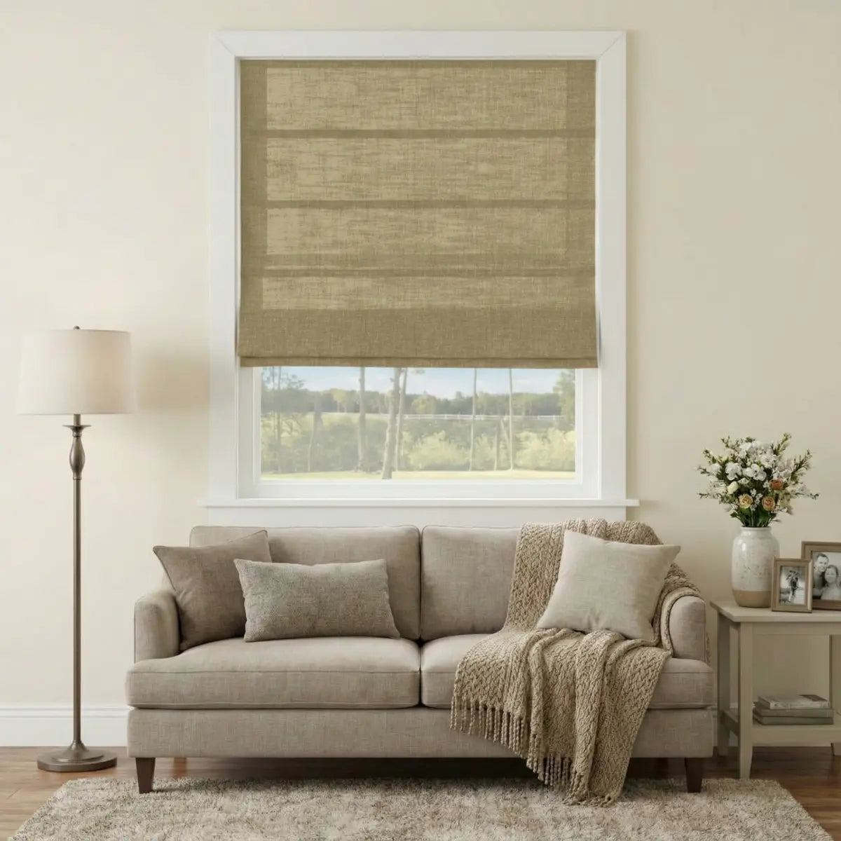 DraperyUS Custom Roman Shades Warm Taupe