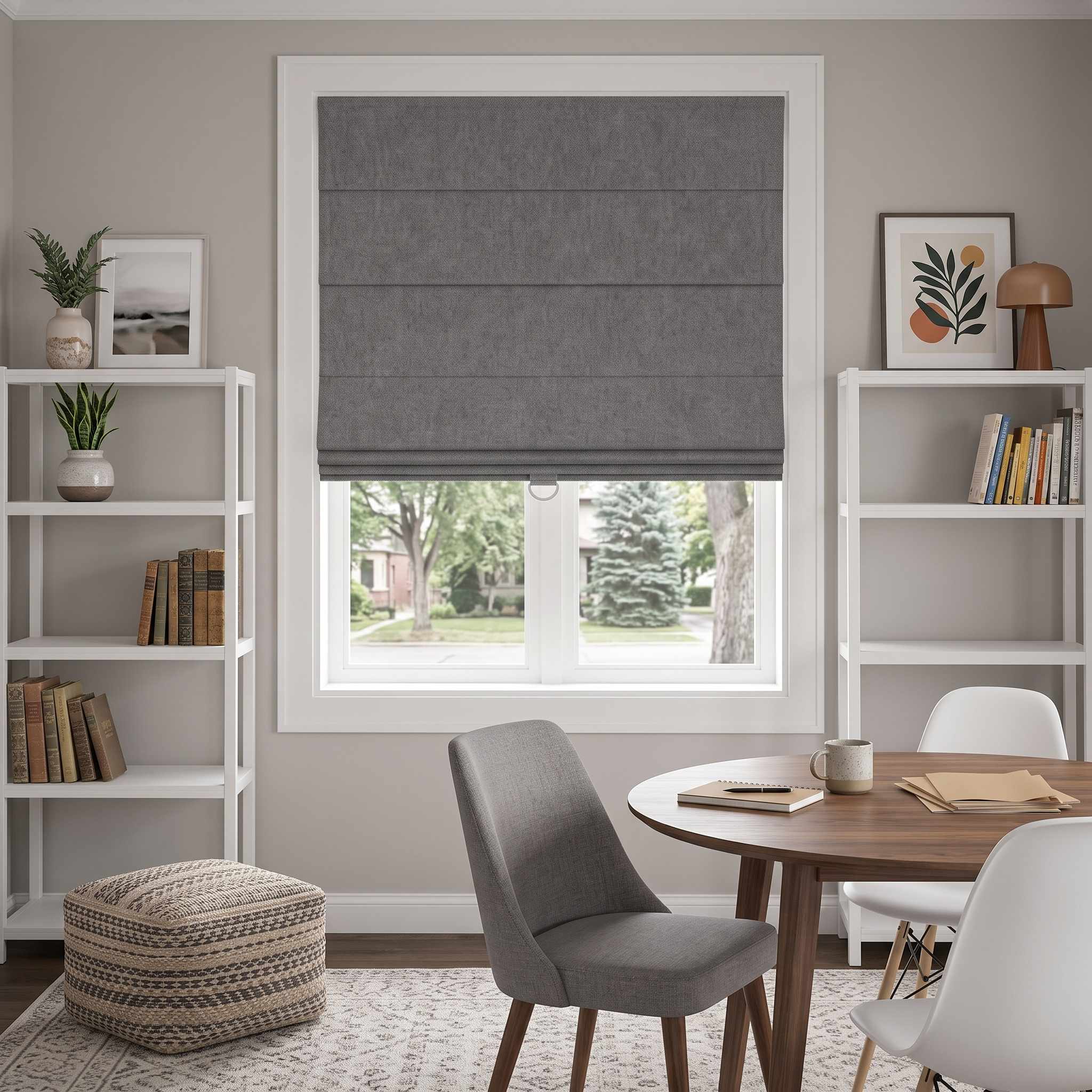 DraperyUS Custom Roman Shades - Smoke Grey - A concentrated and deep smoky grey tone.