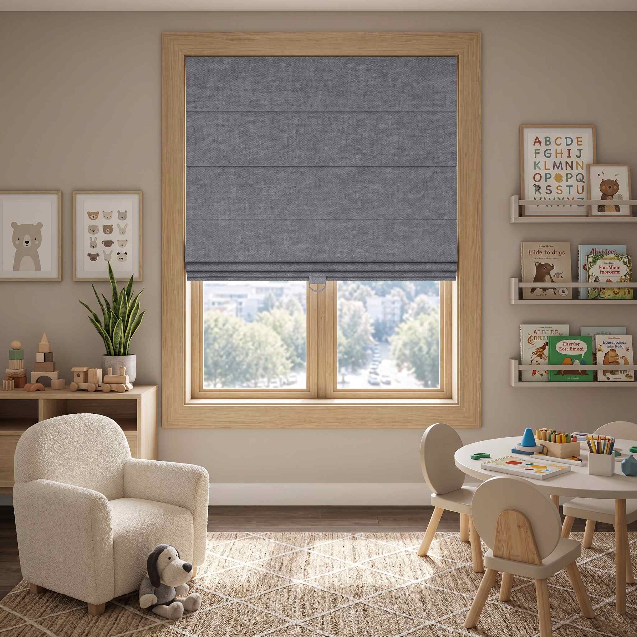 DraperyUS Custom Roman Shades - Iron Grey - A dark, solid grey approaching black.