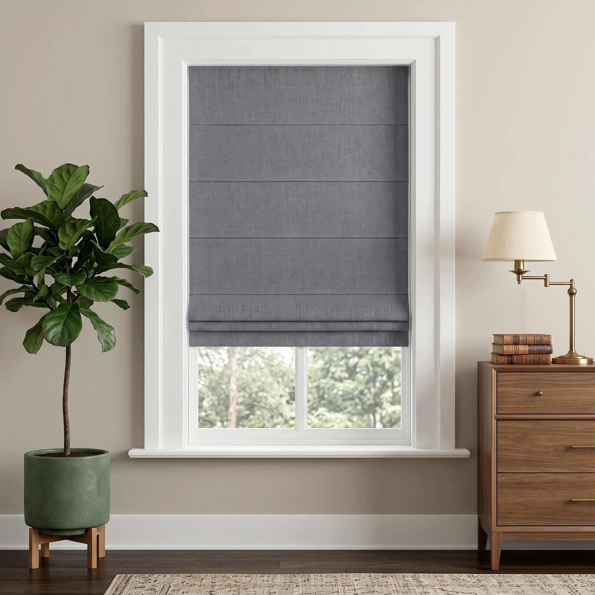 DraperyUS Custom Roman Shades - Iron Grey - A dark, solid grey approaching black.