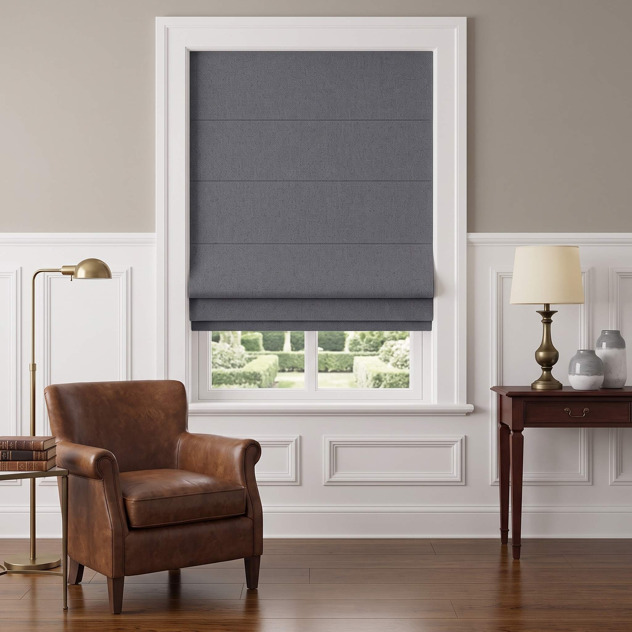 DraperyUS Custom Roman Shades - Iron Grey - A dark, solid grey approaching black.