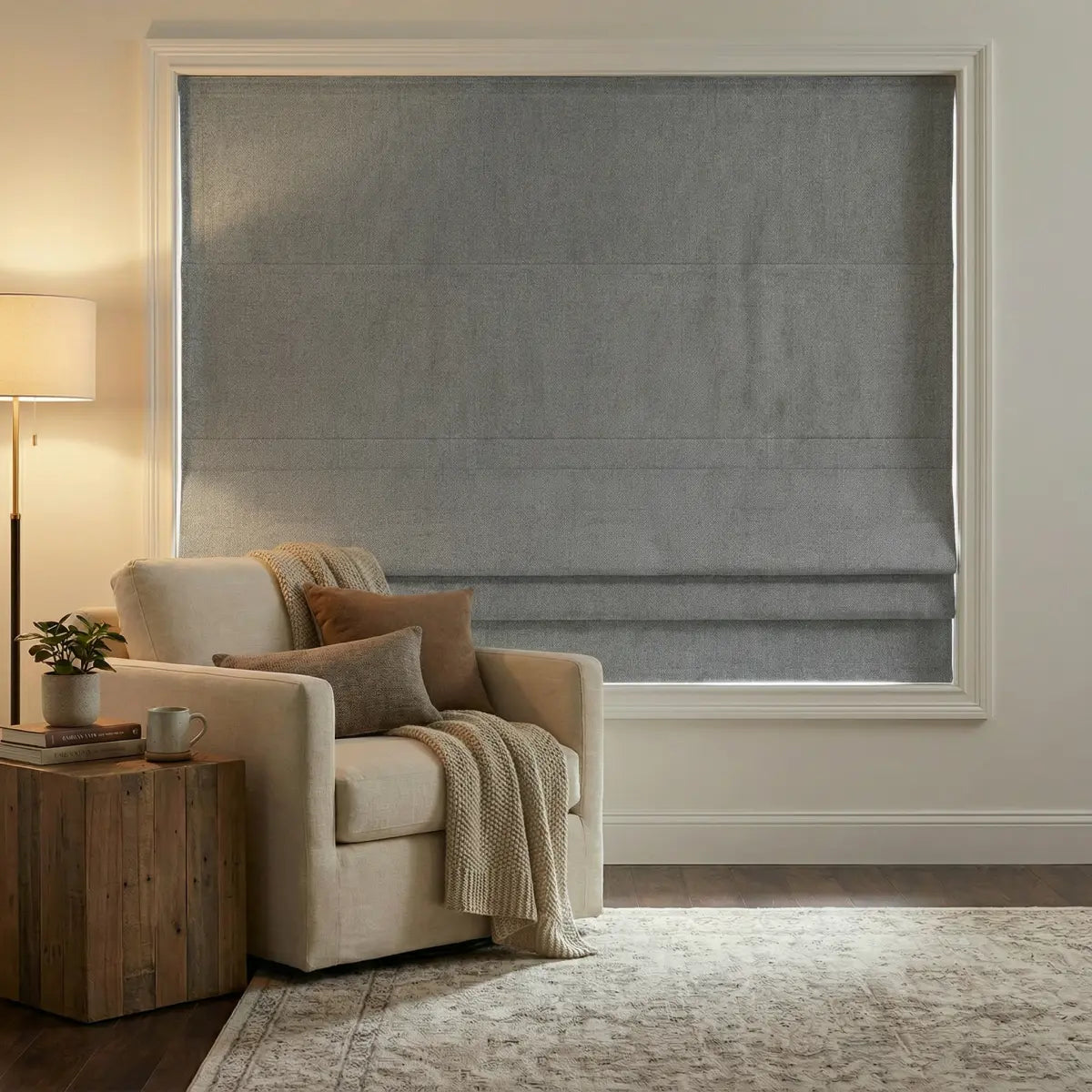 DraperyUS Custom Roman Shades - Dusty Blue - A calm blue with a sophisticated grey undertone.