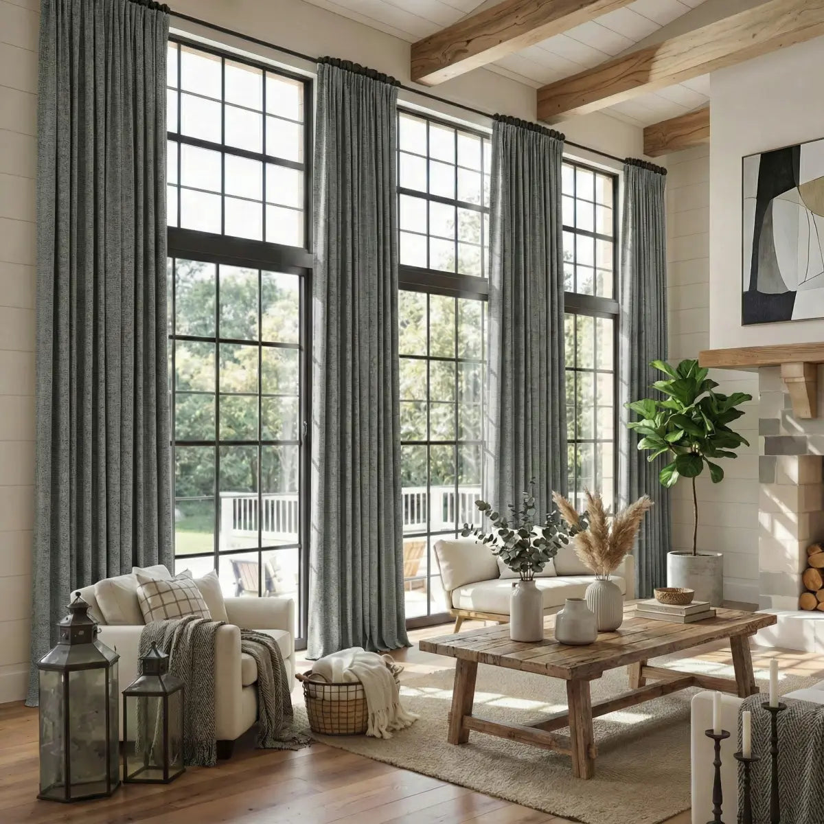 DraperyUS Custom Extra Long 100% Blackout Linen Curtains - Dusty Blue - A calm blue with a sophisticated grey undertone.