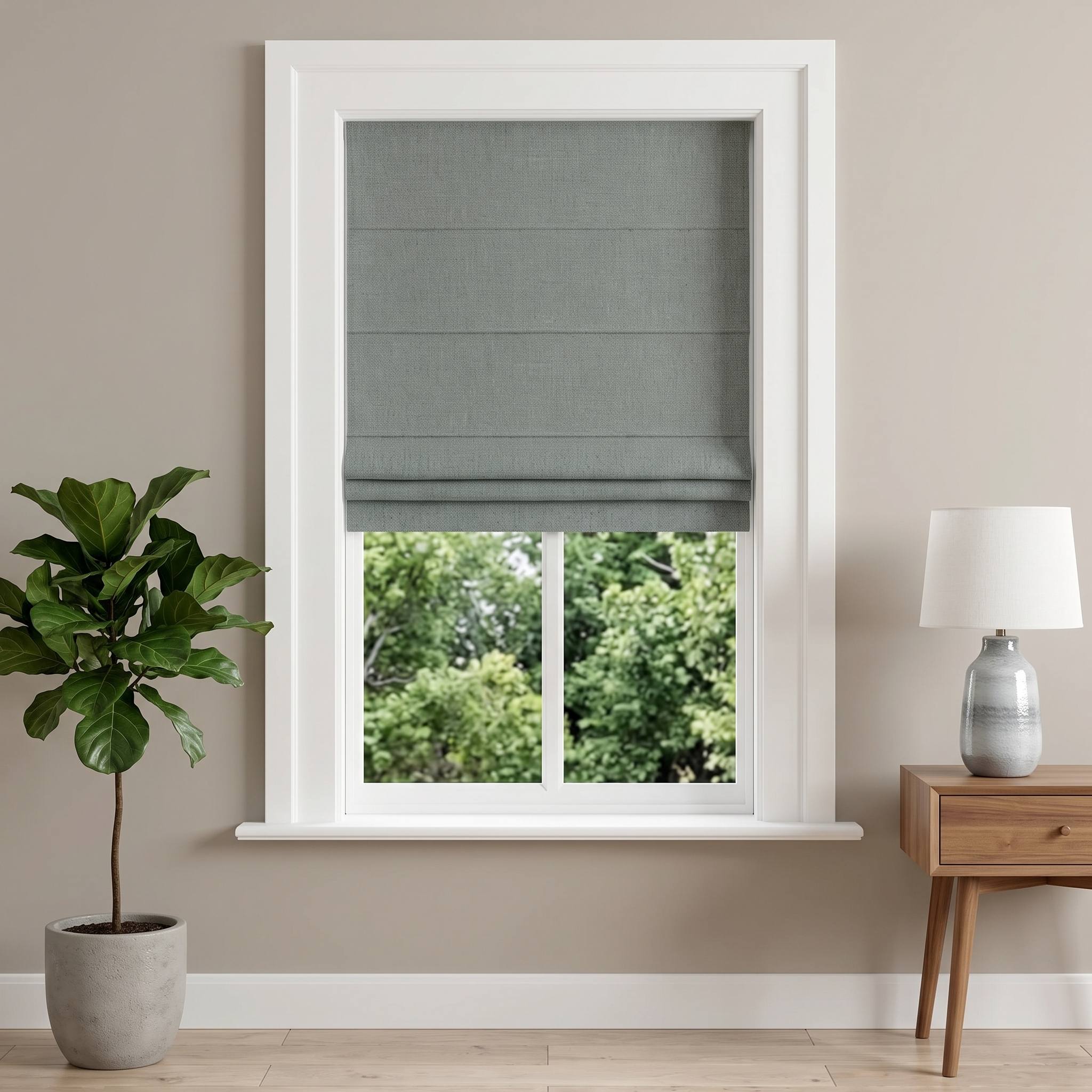 DraperyUS Custom Roman Shades - Dusty Blue - A calm blue with a sophisticated grey undertone.