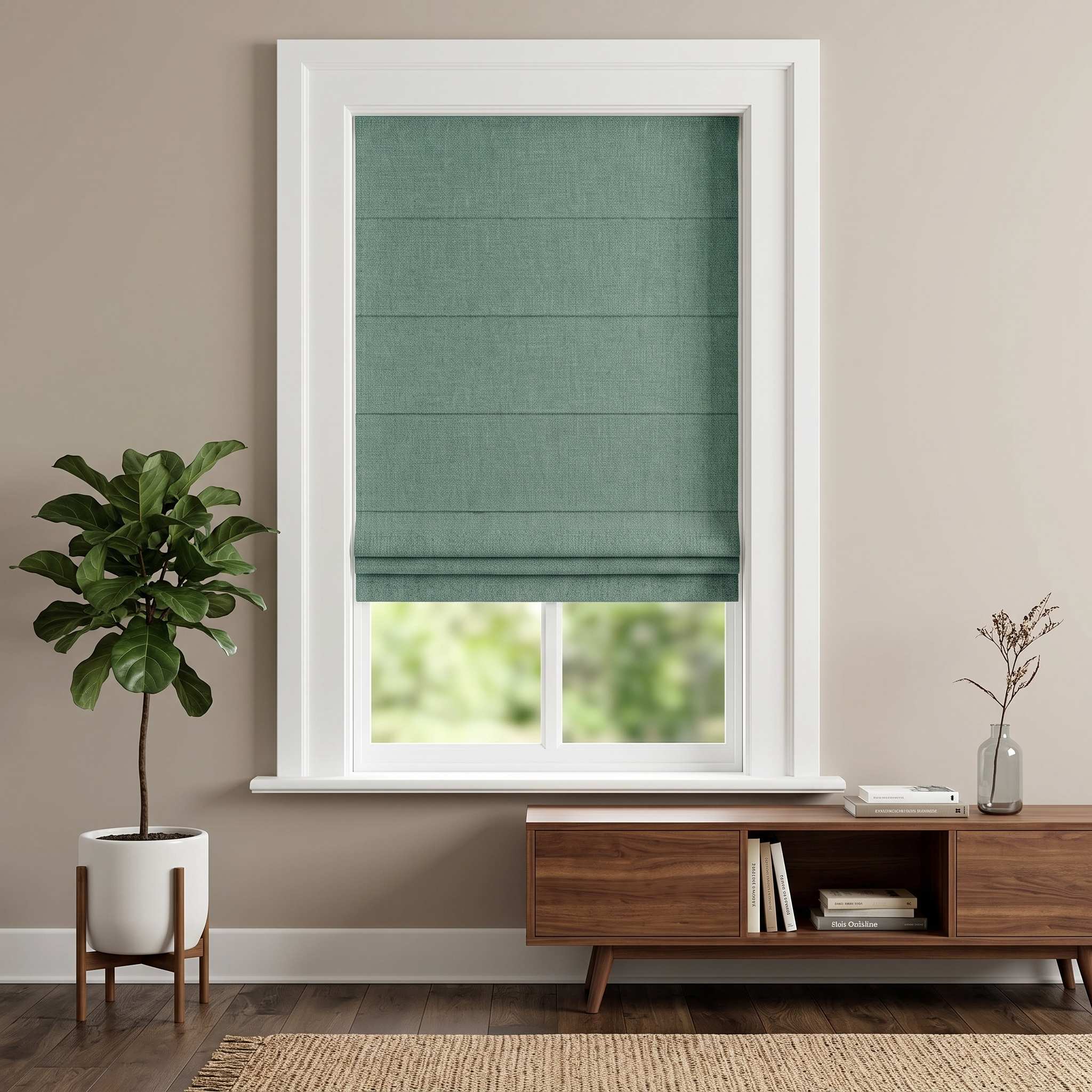 DraperyUS Custom Roman Shades - Sage Green - A fresh, low-saturation green for a serene feel.