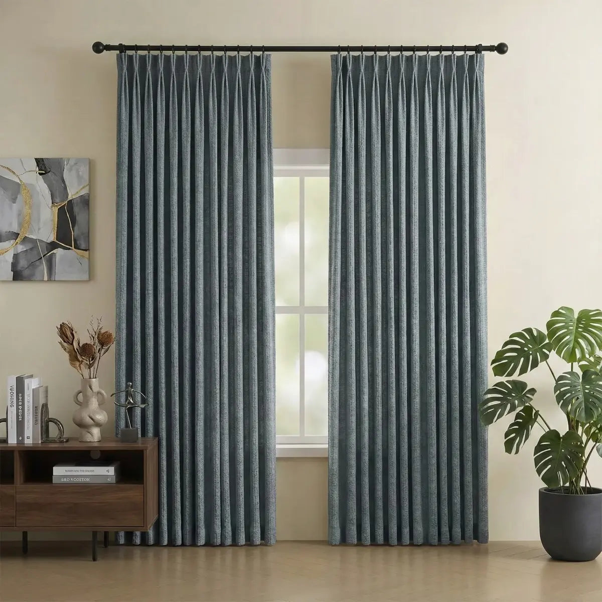 DraperyUS Custom Blackout Linen Curtains - Ocean Green - A light cyan-blue reminiscent of tranquil waters.