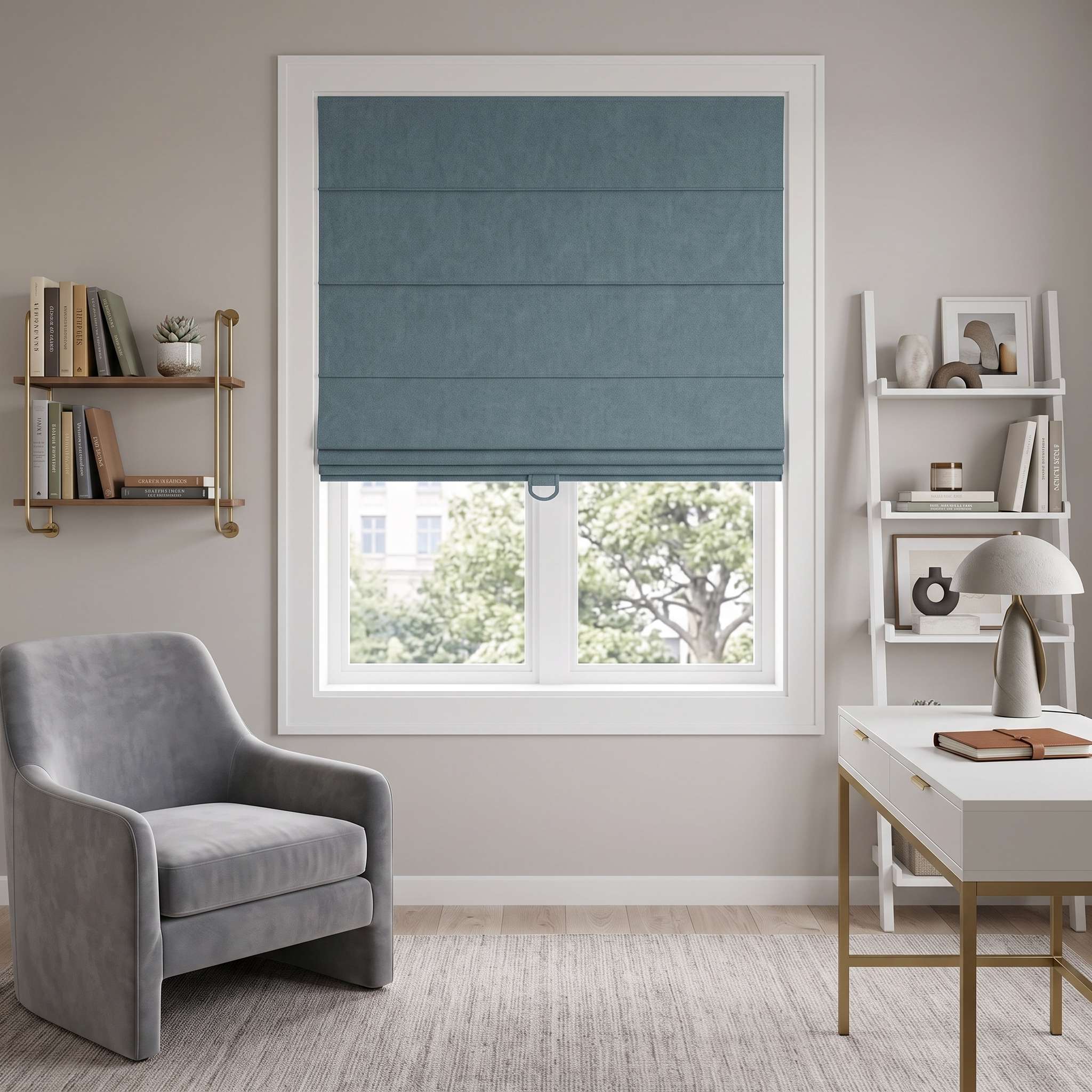 DraperyUS Custom Roman Shades - Slate Teal - A steady and deep dark teal for a bold statement.